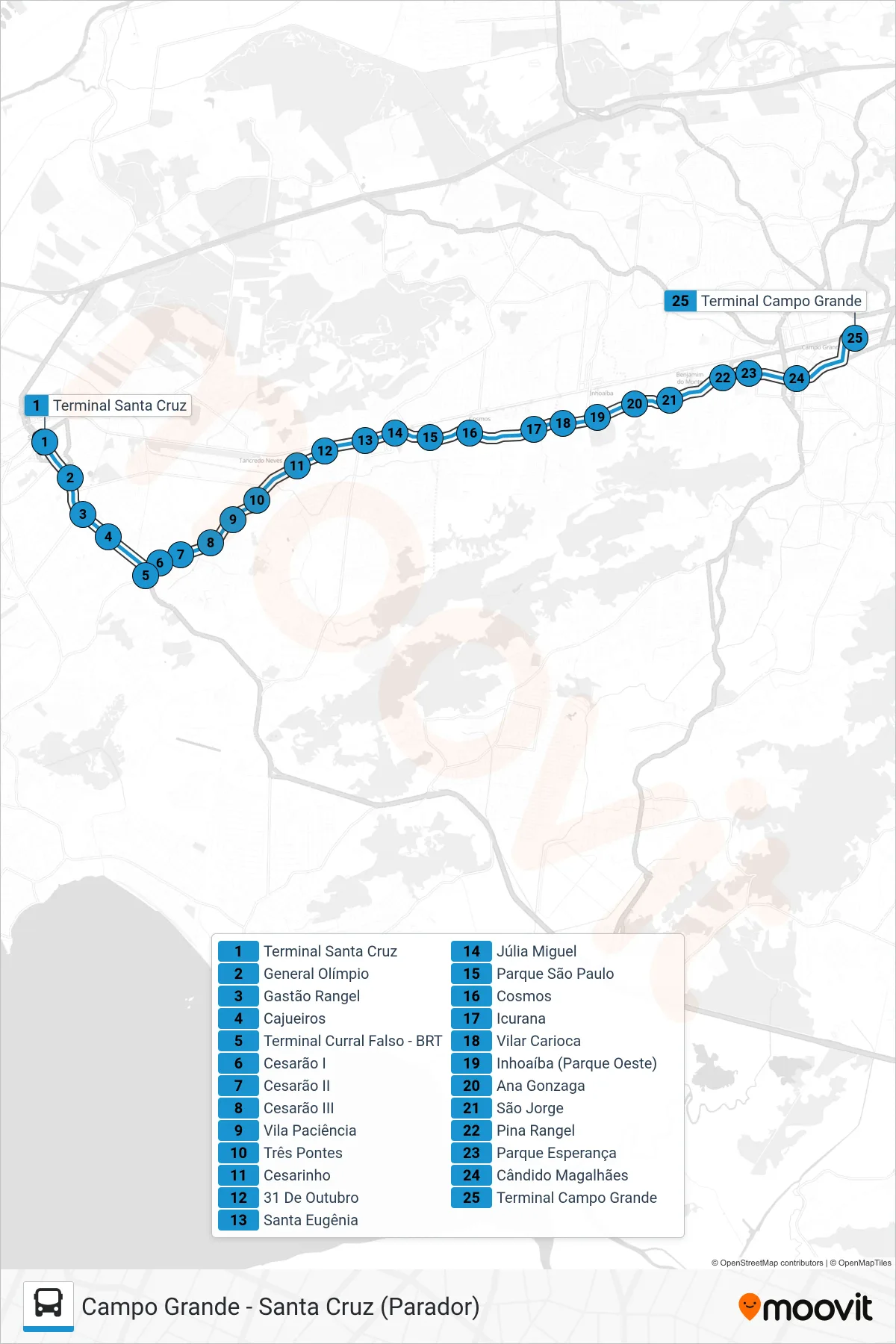 17 bus Line (Campo Grande (Parador)) route and stops on a map