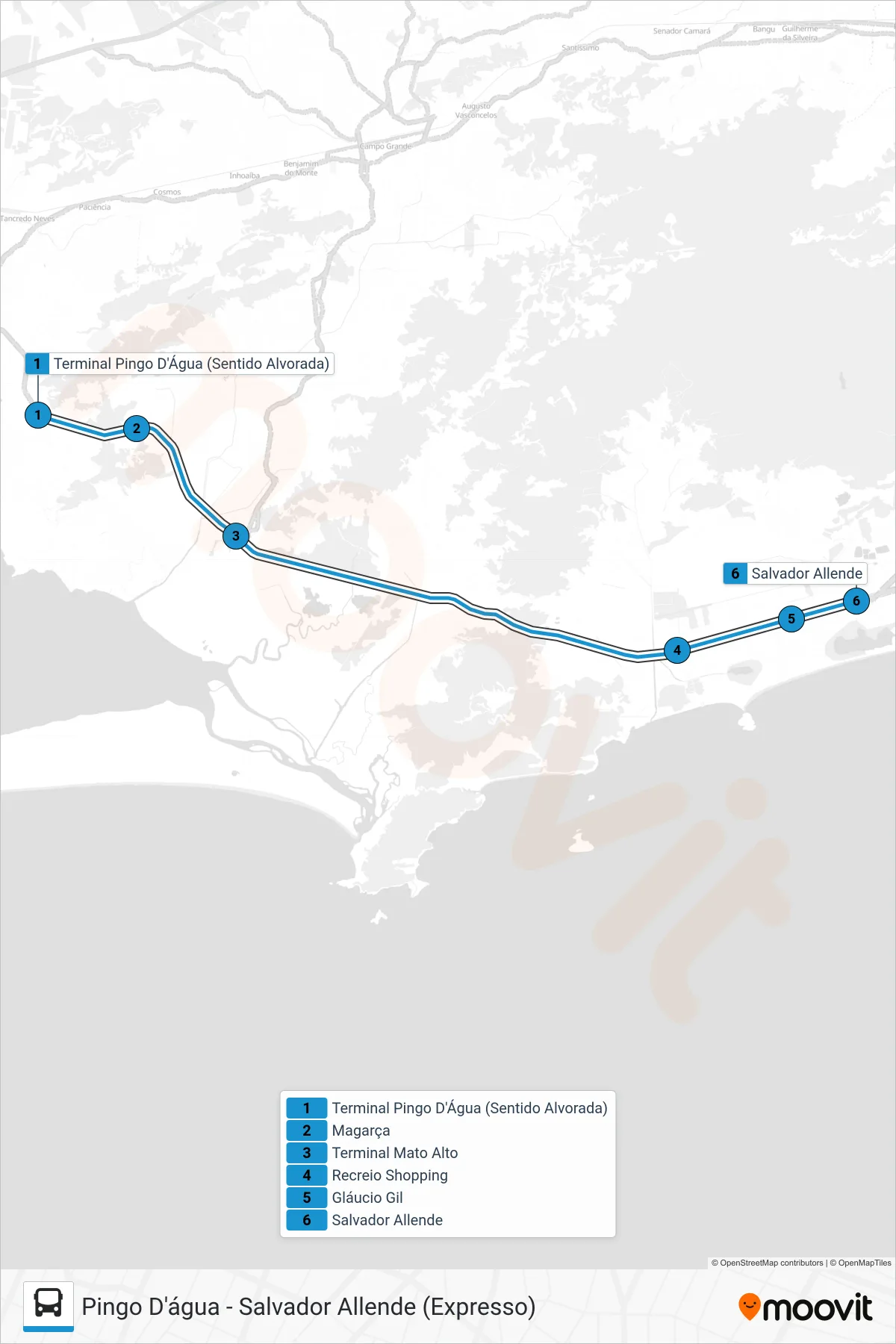 Rota e paradas da linha de ônibus 19 (Salvador Allende (Expresso)) no mapa