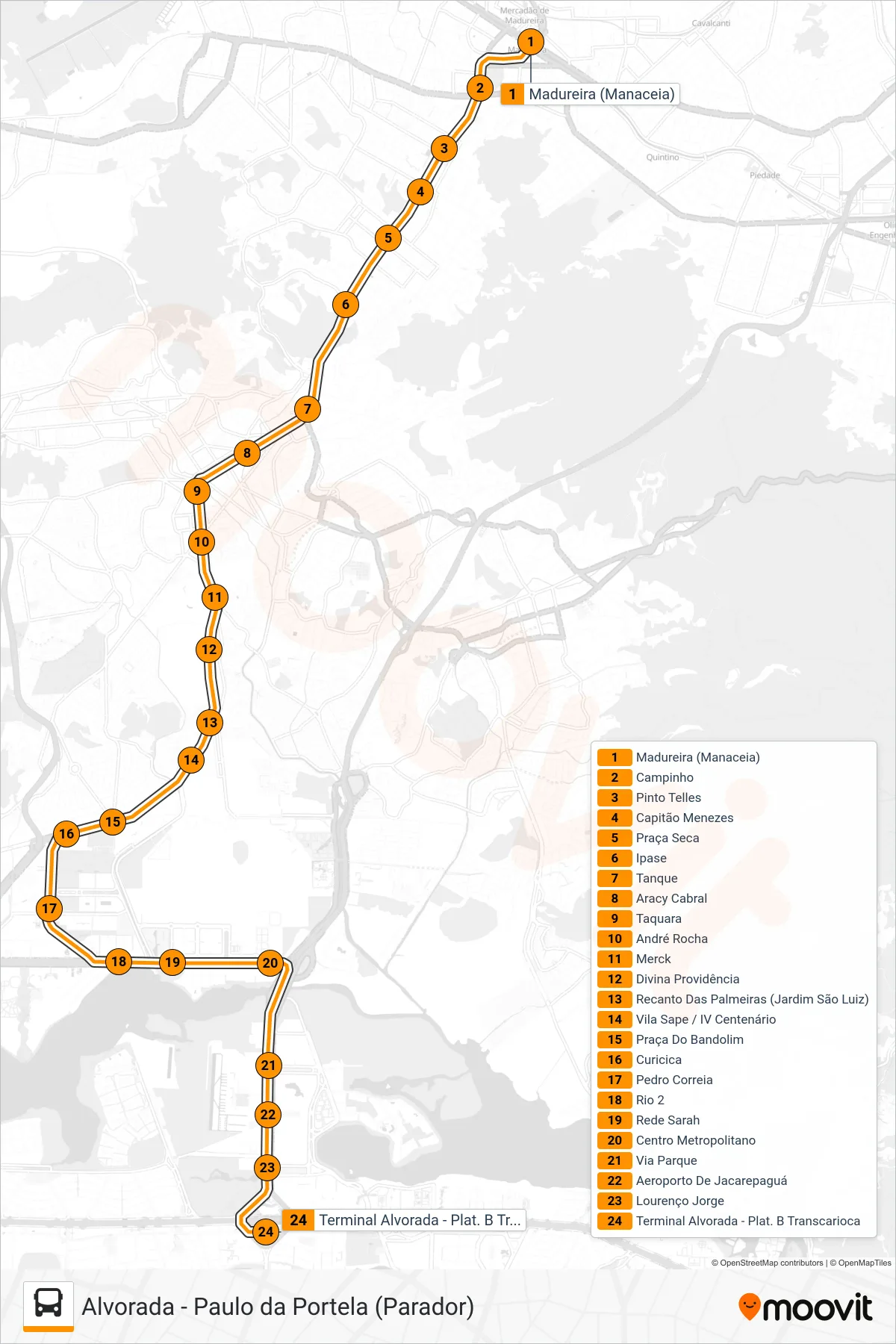 35 bus Line (Alvorada (Parador - Saída Manaceia)) route and stops on a map