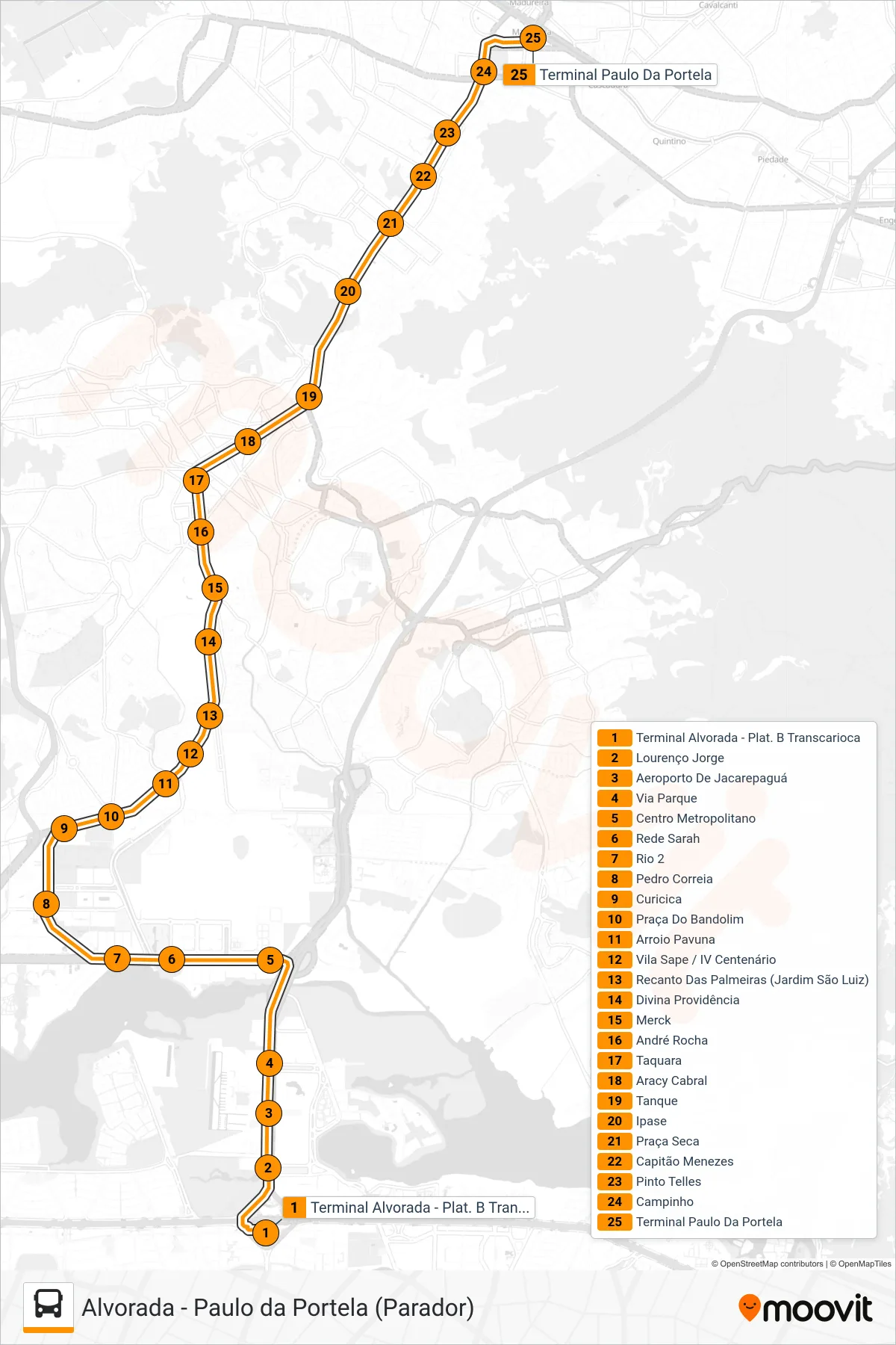 35 bus Line (Madureira [Paulo Da Portela]) route and stops on a map