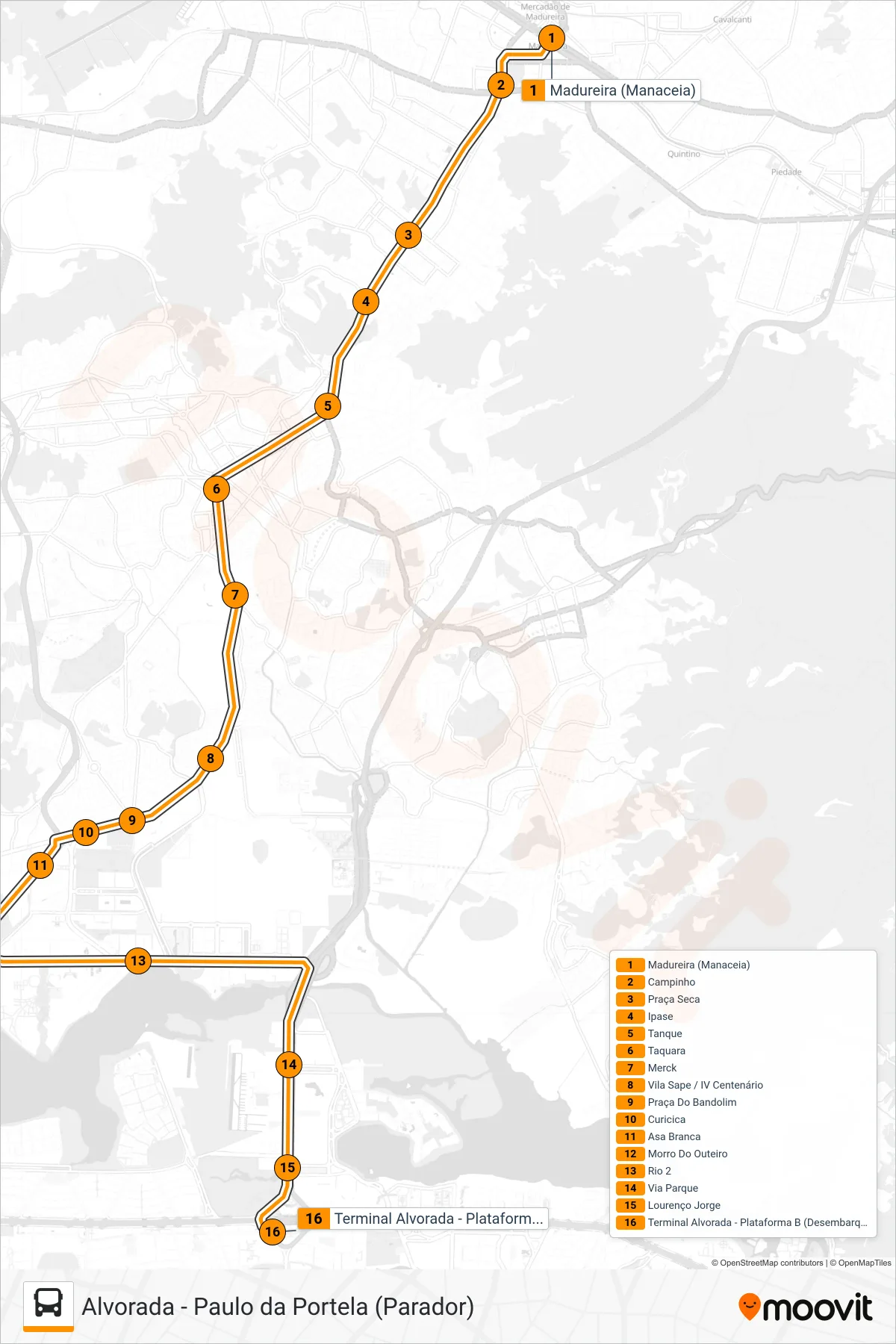 35 bus Line (Alvorada (via Morro do Outeiro - Saída Manaceia)) route and stops on a map