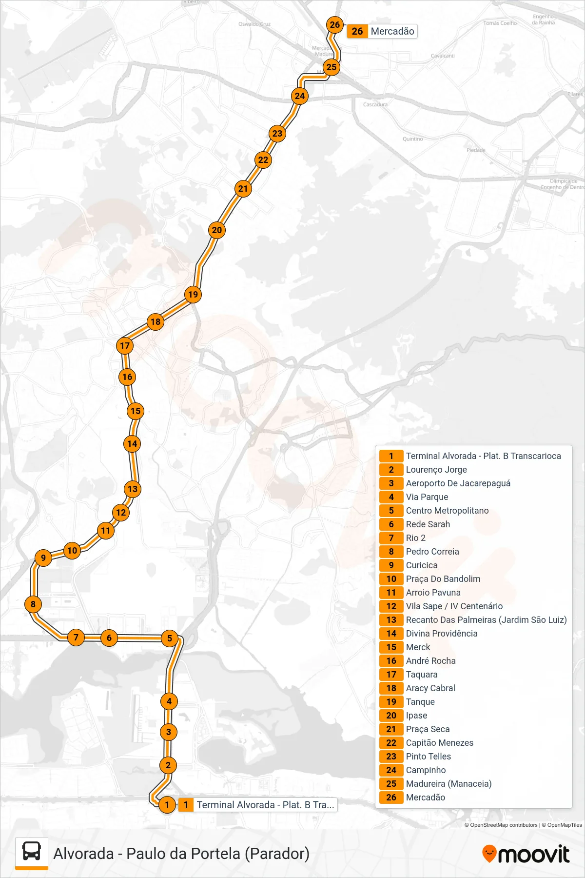 35 bus Line (Madureira [até Mercadão]) route and stops on a map