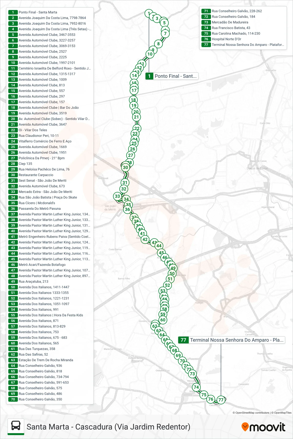 715L bus Line (Cascadura (Via Três Setas / Jardim Redentor)) route and stops on a map