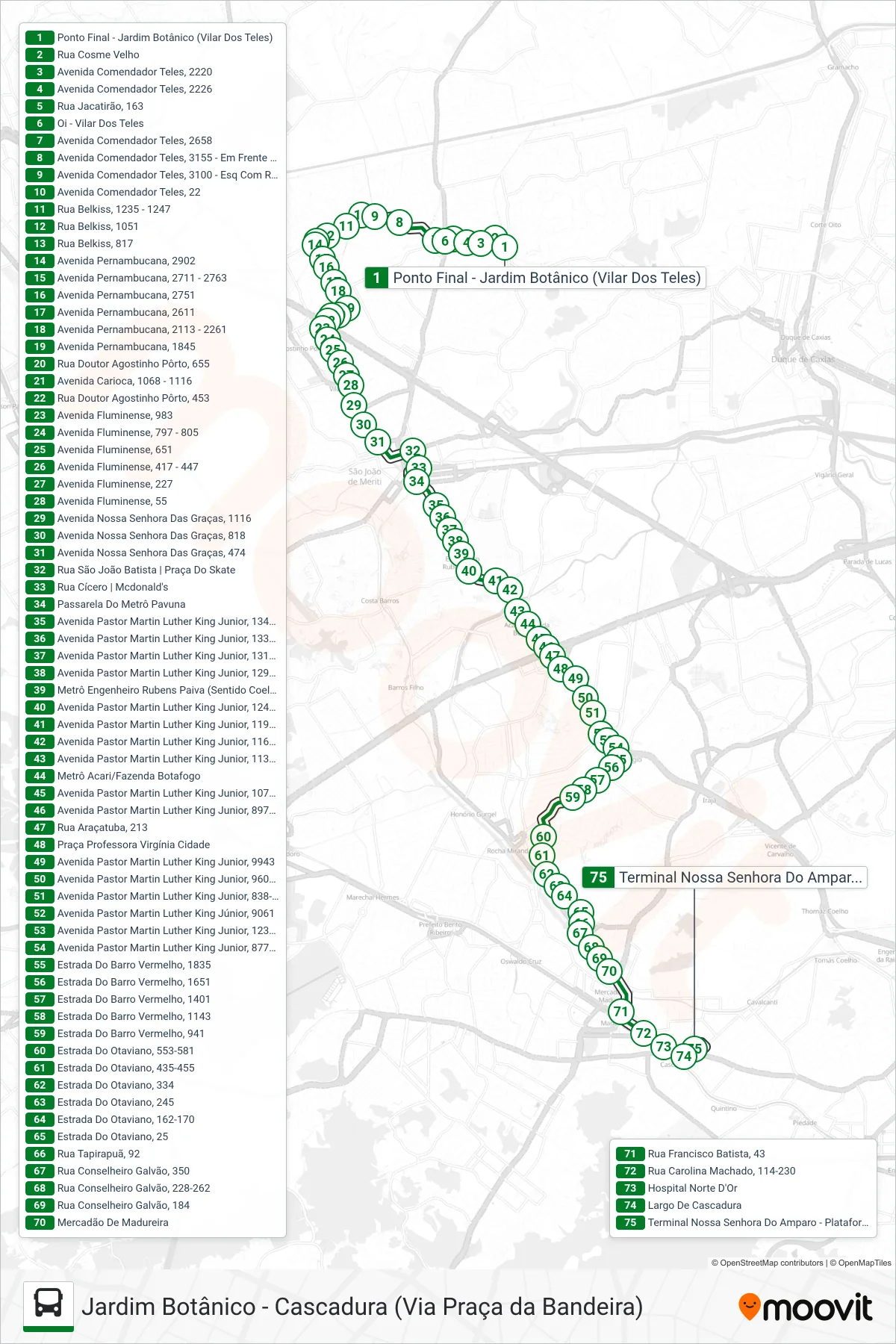 Rota e paradas da linha de ônibus  736L  (Cascadura) no mapa