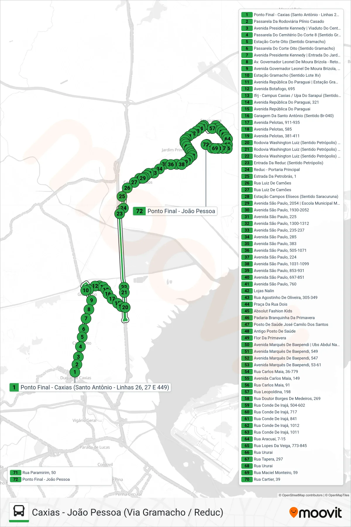 26 bus Line (João Pessoa) route and stops on a map