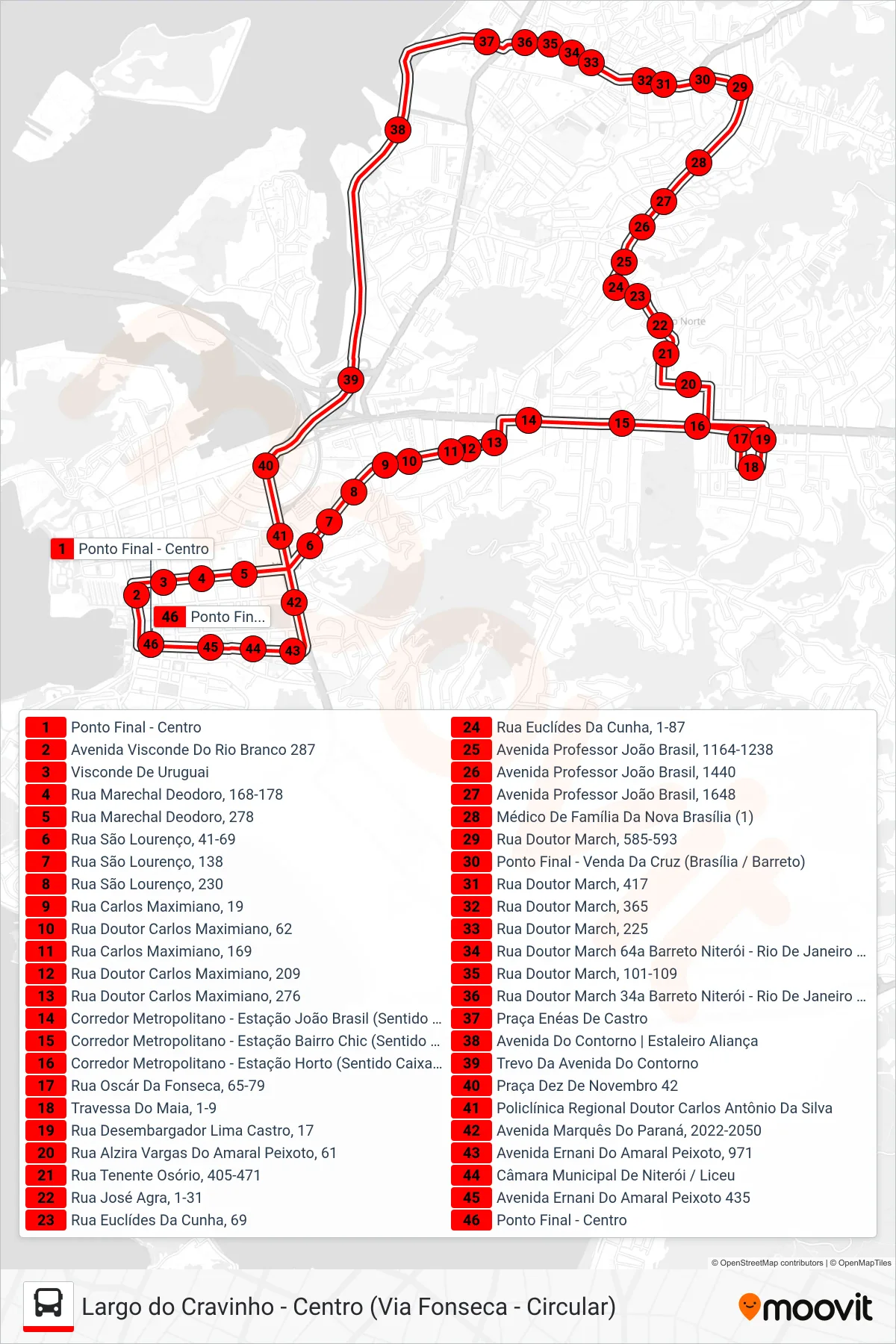 Rota e paradas da linha de ônibus  28  (Centro ↔ Largo Do Cravinho (Circular)) no mapa