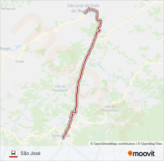 Mapa da linha TERESÓPOLIS - SÃO JOSÉ de ônibus