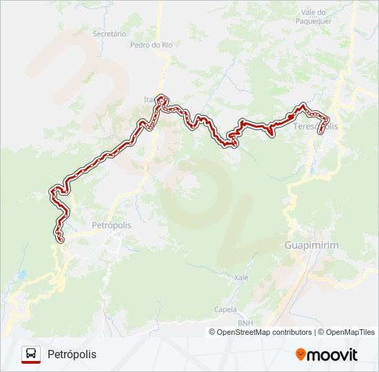 Mapa da linha TERESÓPOLIS - PETRÓPOLIS (VIA ITAIPAVA) de ônibus