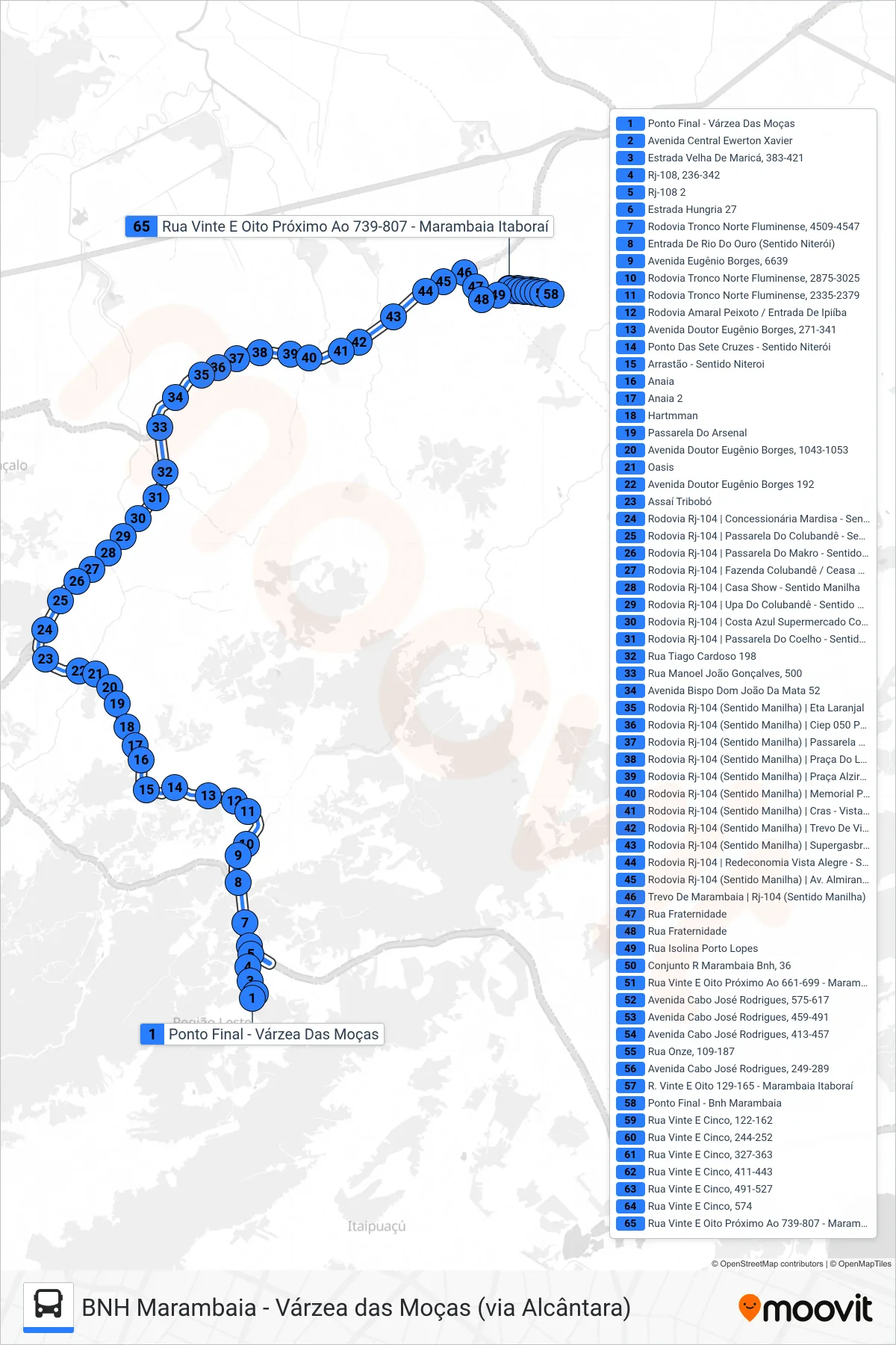 Rota e paradas da linha de ônibus 04 (Bnh Marambaia) no mapa