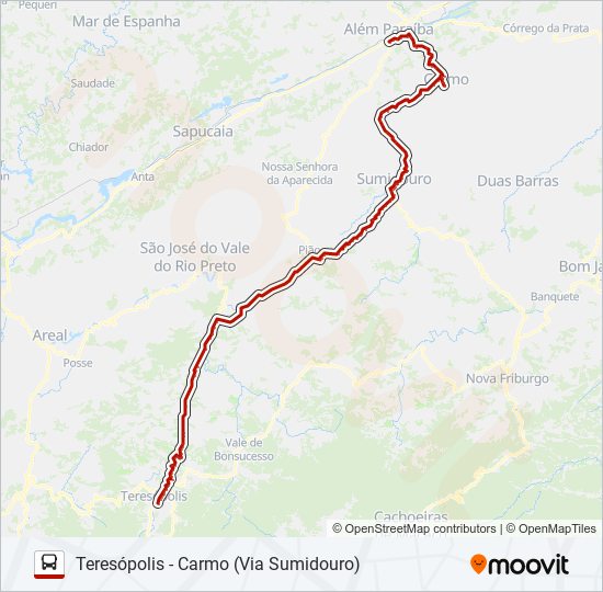 Mapa da linha TERESÓPOLIS - CARMO (VIA SUMIDOURO) de ônibus
