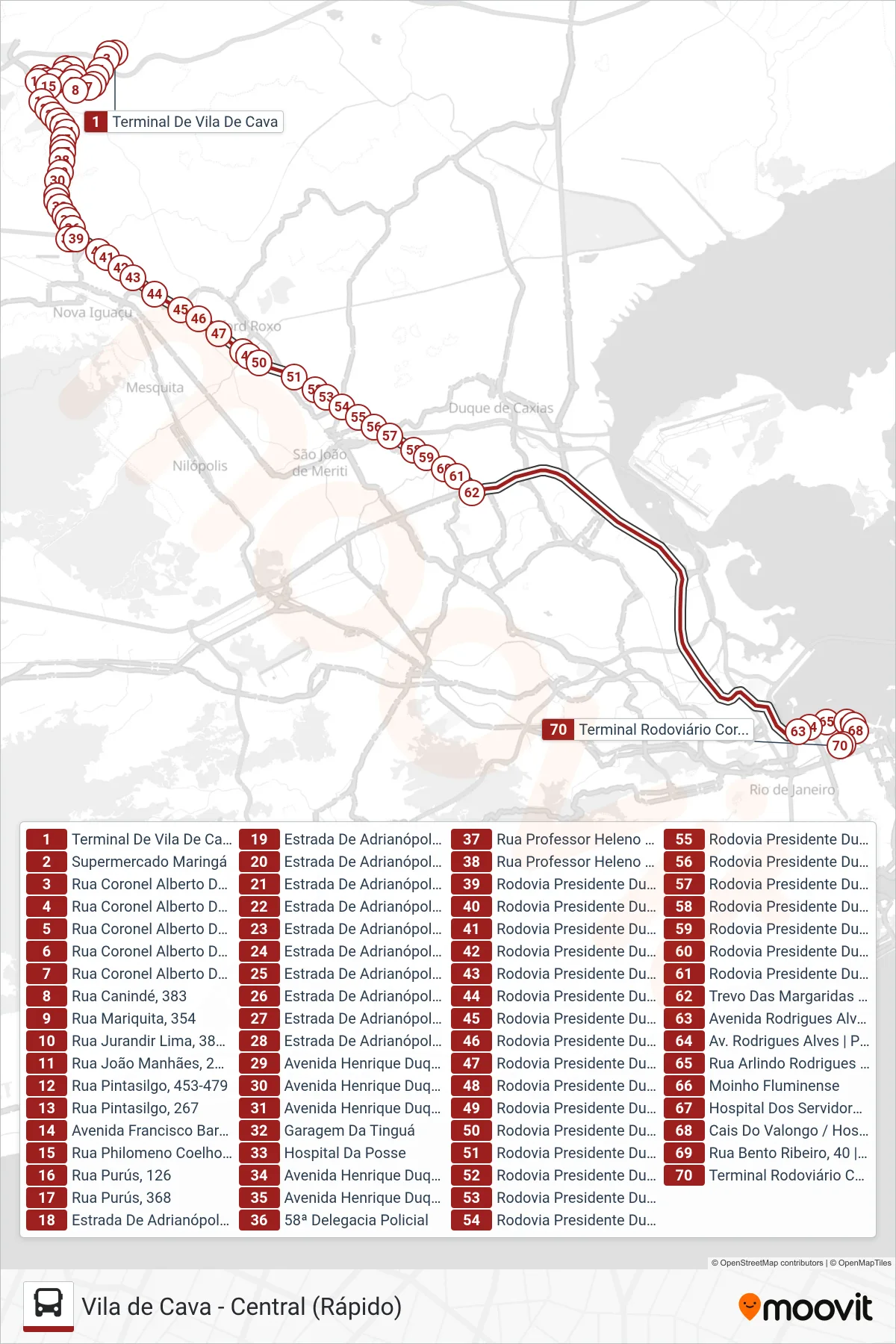 Rota e paradas da linha de ônibus 2492B (EXECUTIVO) (Central) no mapa