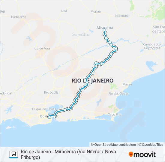 RIO DE JANEIRO - MIRACEMA (VIA NITERÓI / NOVA FRIBURGO) bus Line Map