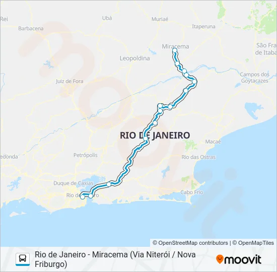 RIO DE JANEIRO - MIRACEMA (VIA NITERÓI / NOVA FRIBURGO) Bus Line Map