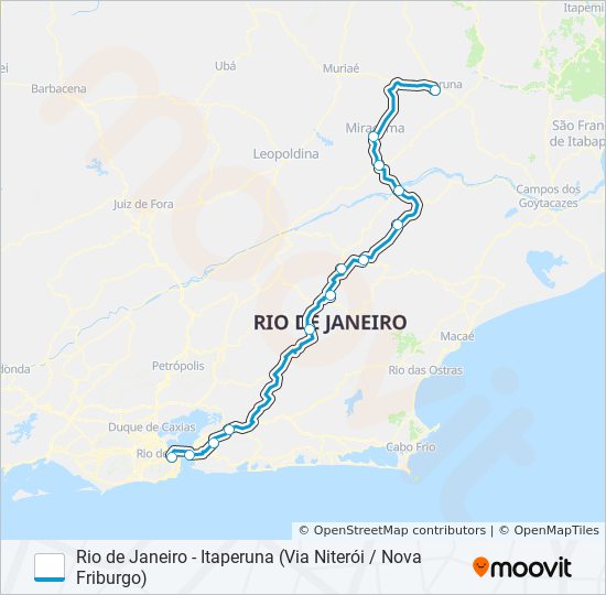 Mapa da linha RIO DE JANEIRO - ITAPERUNA (VIA NITERÓI / NOVA FRIBURGO) de ônibus