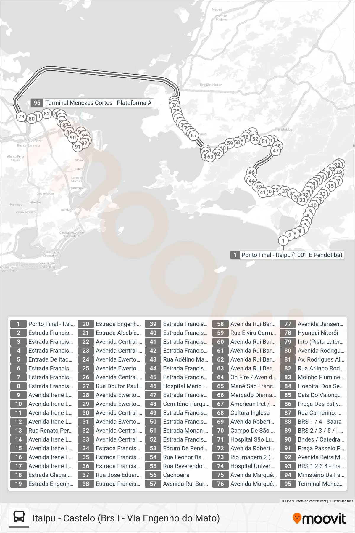 Rota e paradas da linha de ônibus 1910D (EXECUTIVO) (Castelo (Via Binário)) no mapa