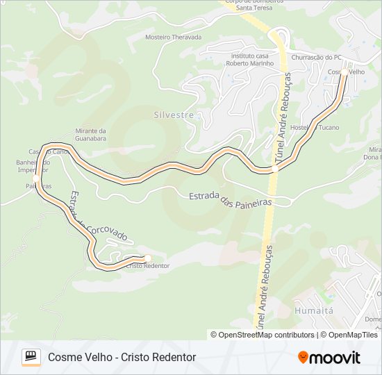 Mapa da linha TREM DO CORCOVADO (LINHA TURÍSTICA) de plano inclinado