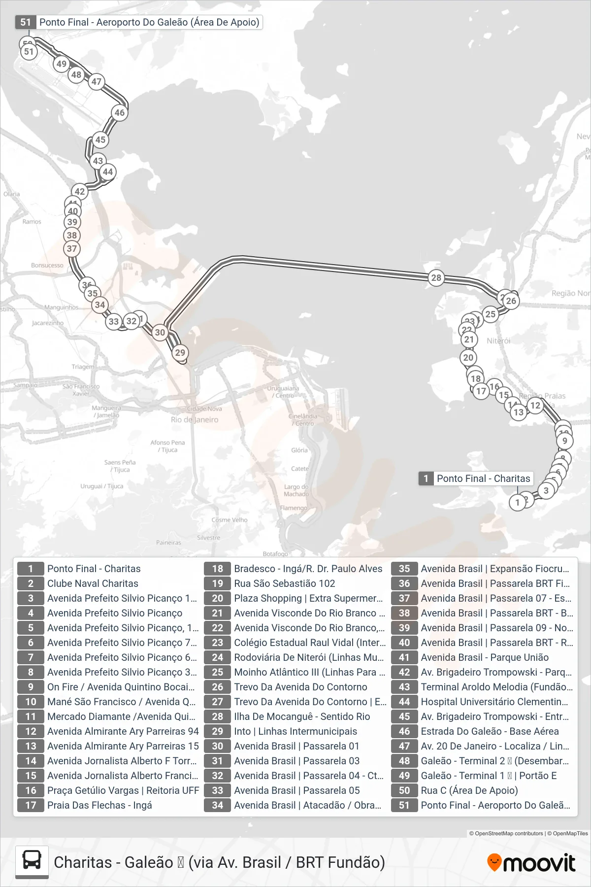 Rota e paradas da linha de ônibus 760D (Galeão ✈) no mapa