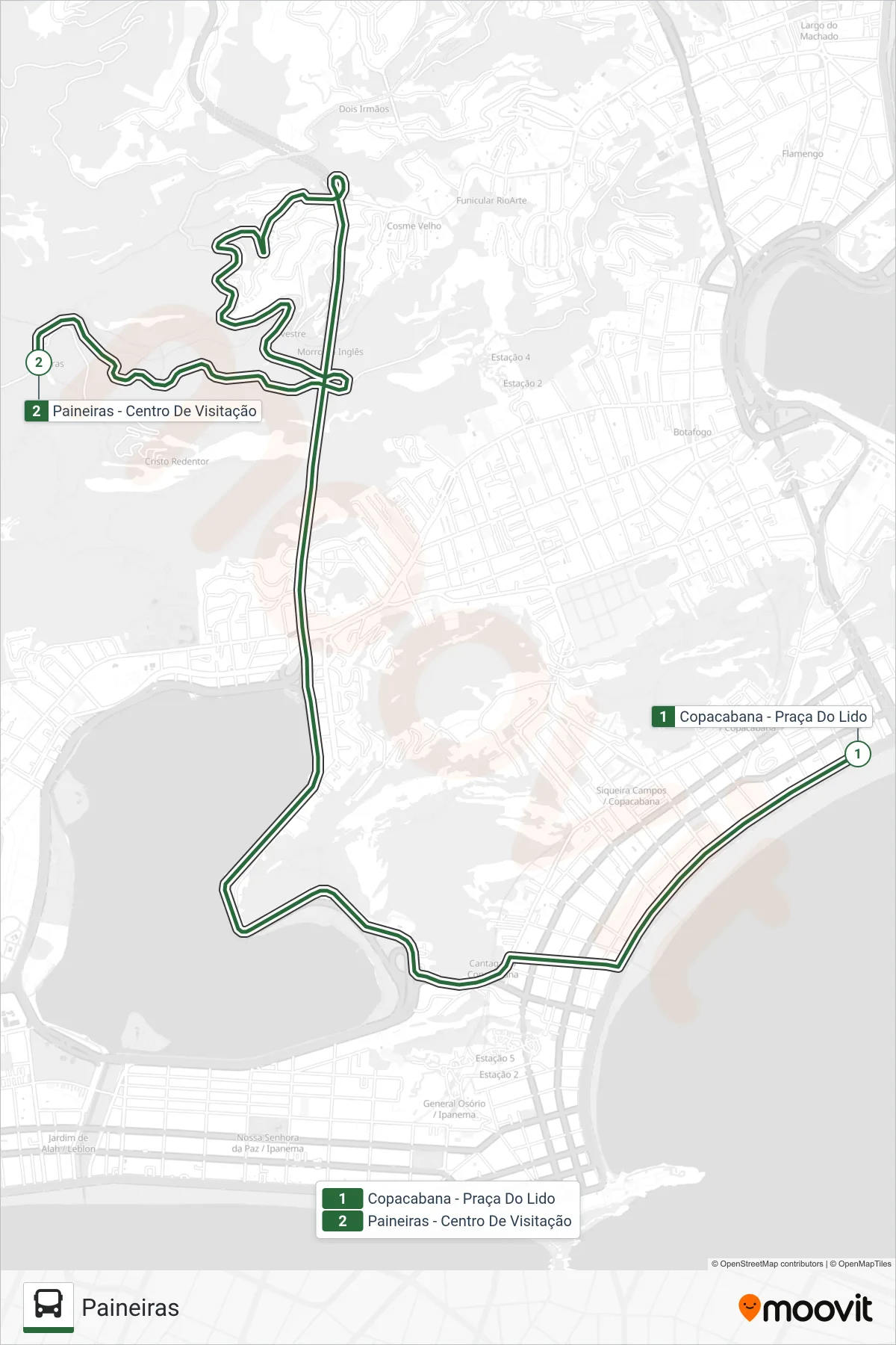 Rota e paradas da linha de ônibus VAN OFICIAL (Paineiras) no mapa