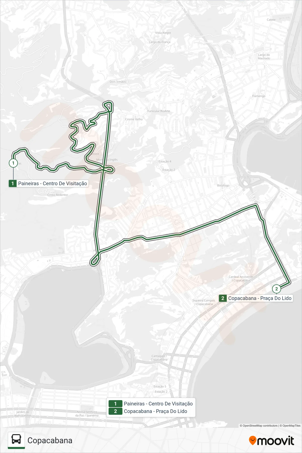 Rota e paradas da linha de ônibus VAN OFICIAL (Copacabana) no mapa