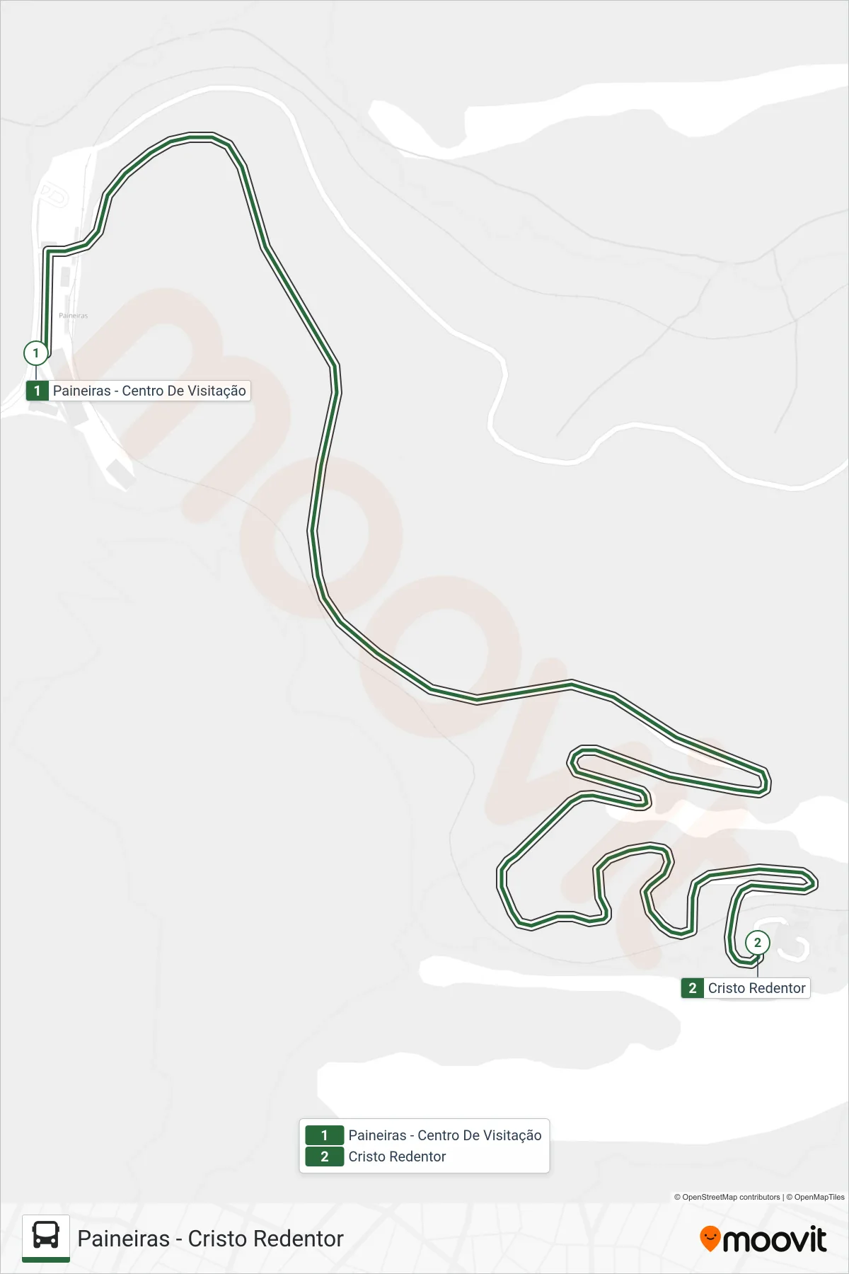 Rota e paradas da linha de ônibus VAN OFICIAL (Cristo Redentor) no mapa