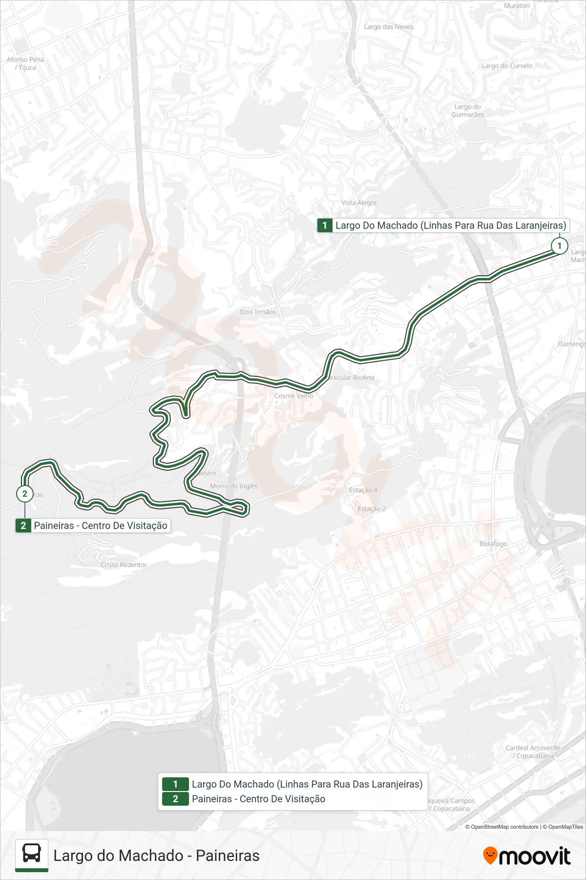 VAN OFICIAL bus Line (Paineiras) route and stops on a map