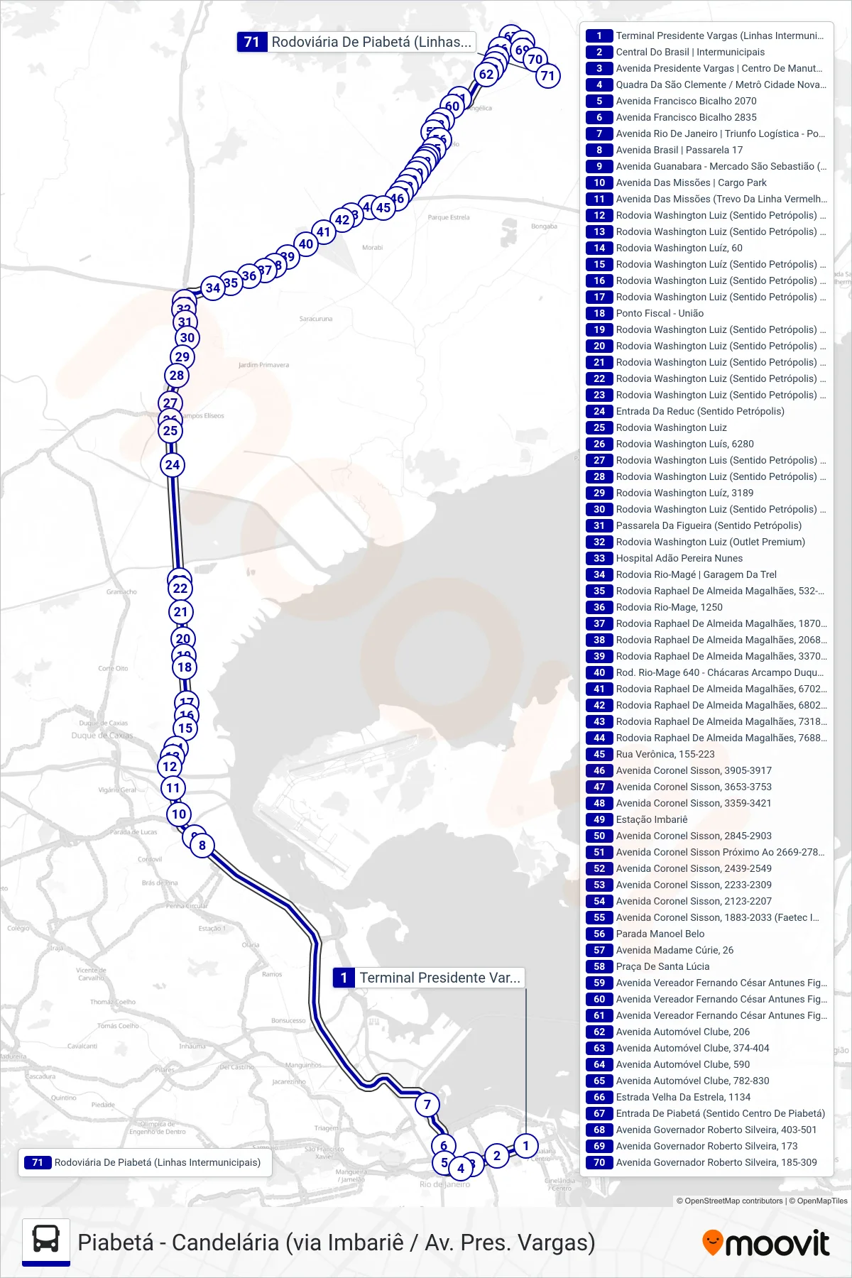 2462C (EXECUTIVO) bus Line (Piabetá) route and stops on a map