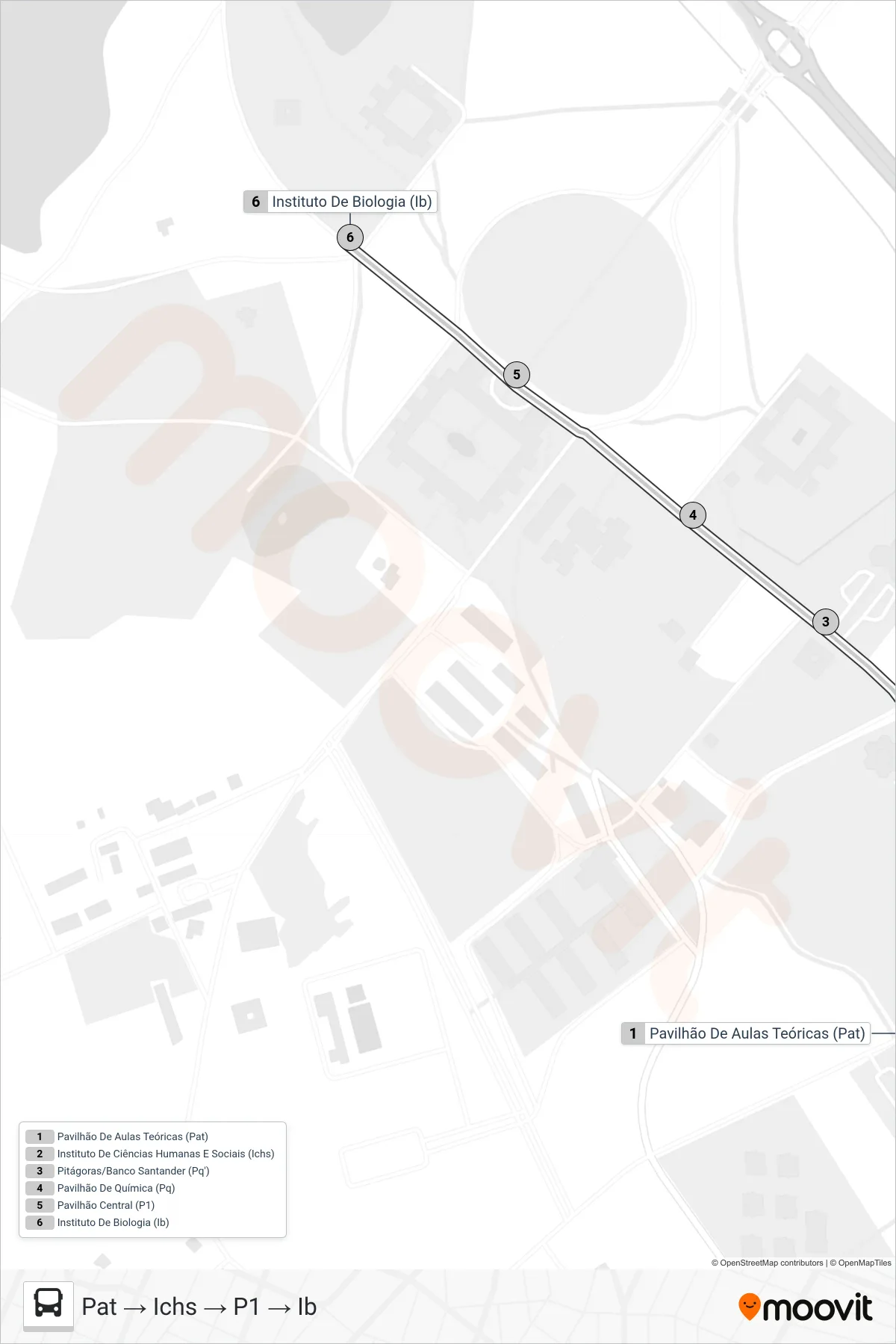 CIRCULAR UFRRJ bus Line (Pat → Ichs → P1 → Ib) route and stops on a map