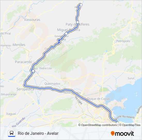 Mapa da linha RIO DE JANEIRO - AVELAR de ônibus