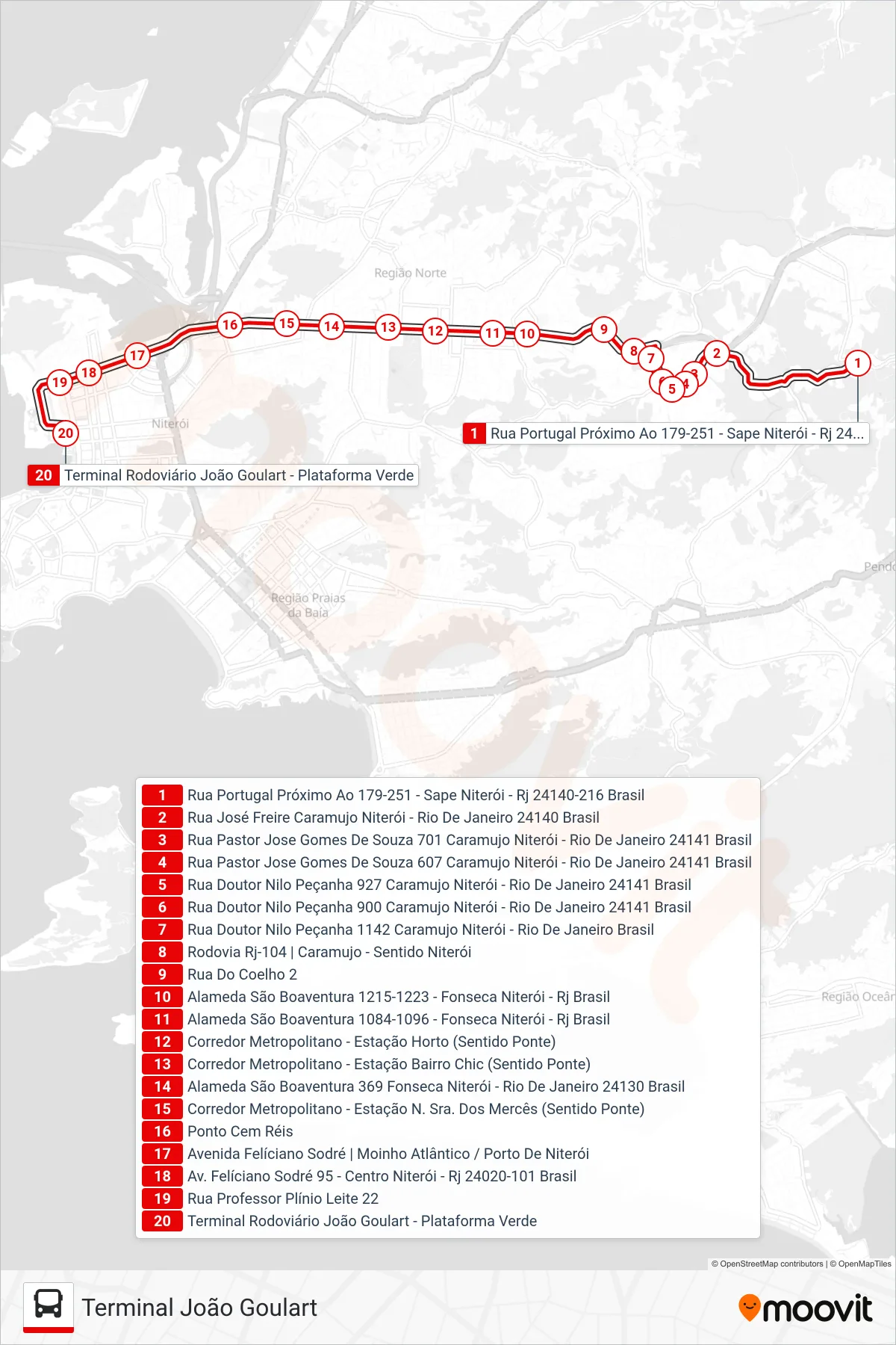 Rota e paradas da linha de ônibus  26  (Terminal João Goulart) no mapa