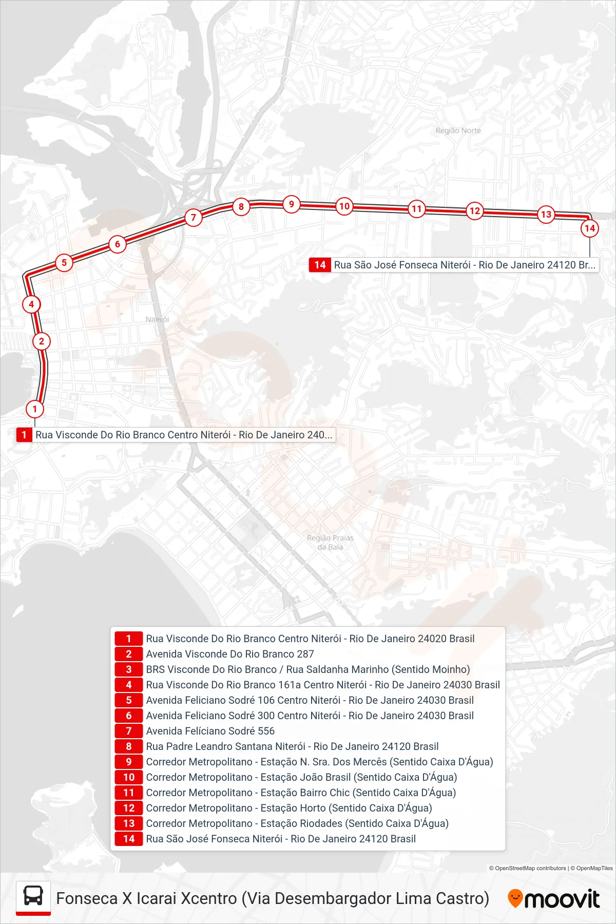 Rota e paradas da linha de ônibus 49.2 (São José) no mapa