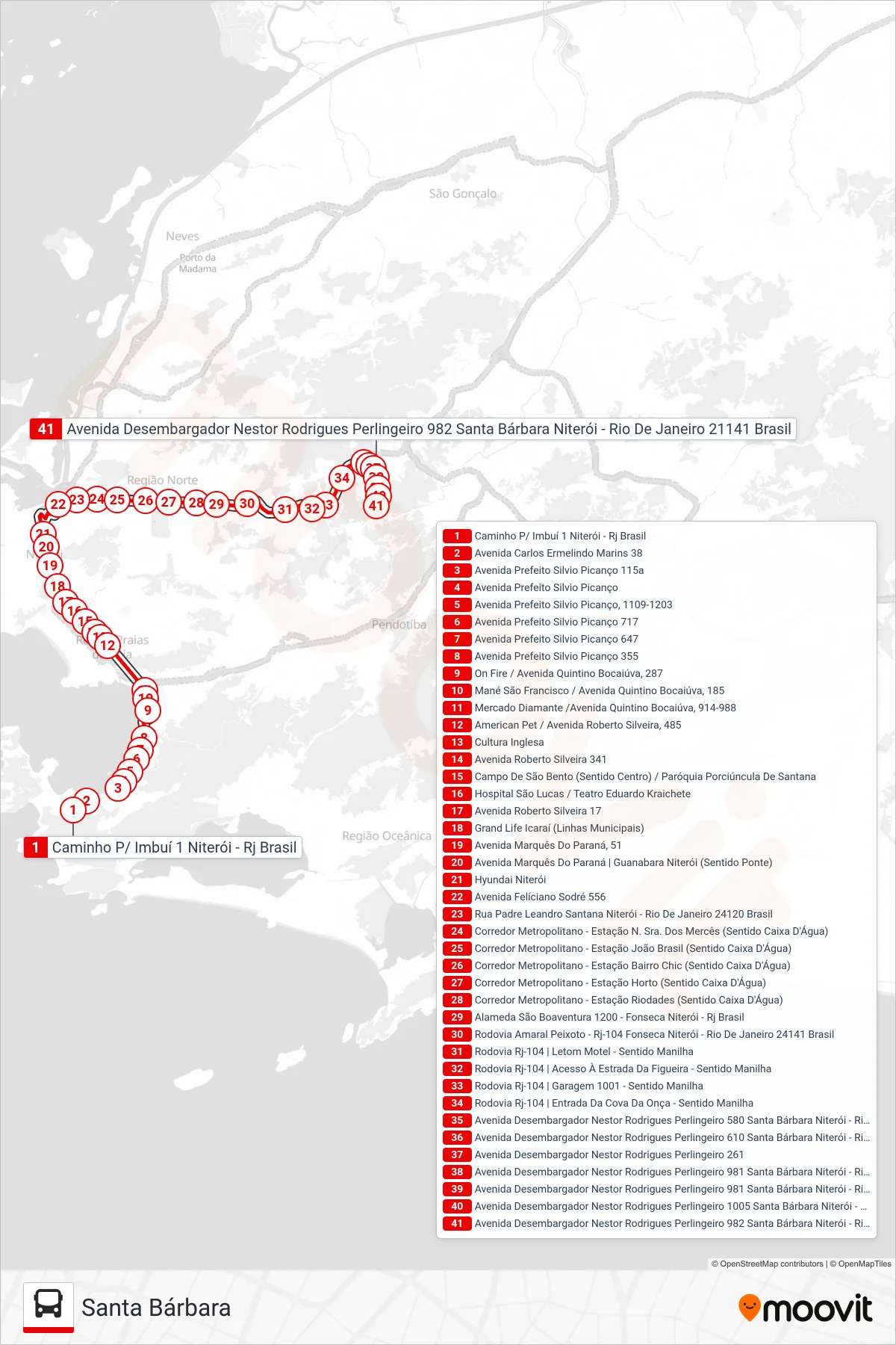 Rota e paradas da linha de ônibus 62 (Santa Bárbara) no mapa