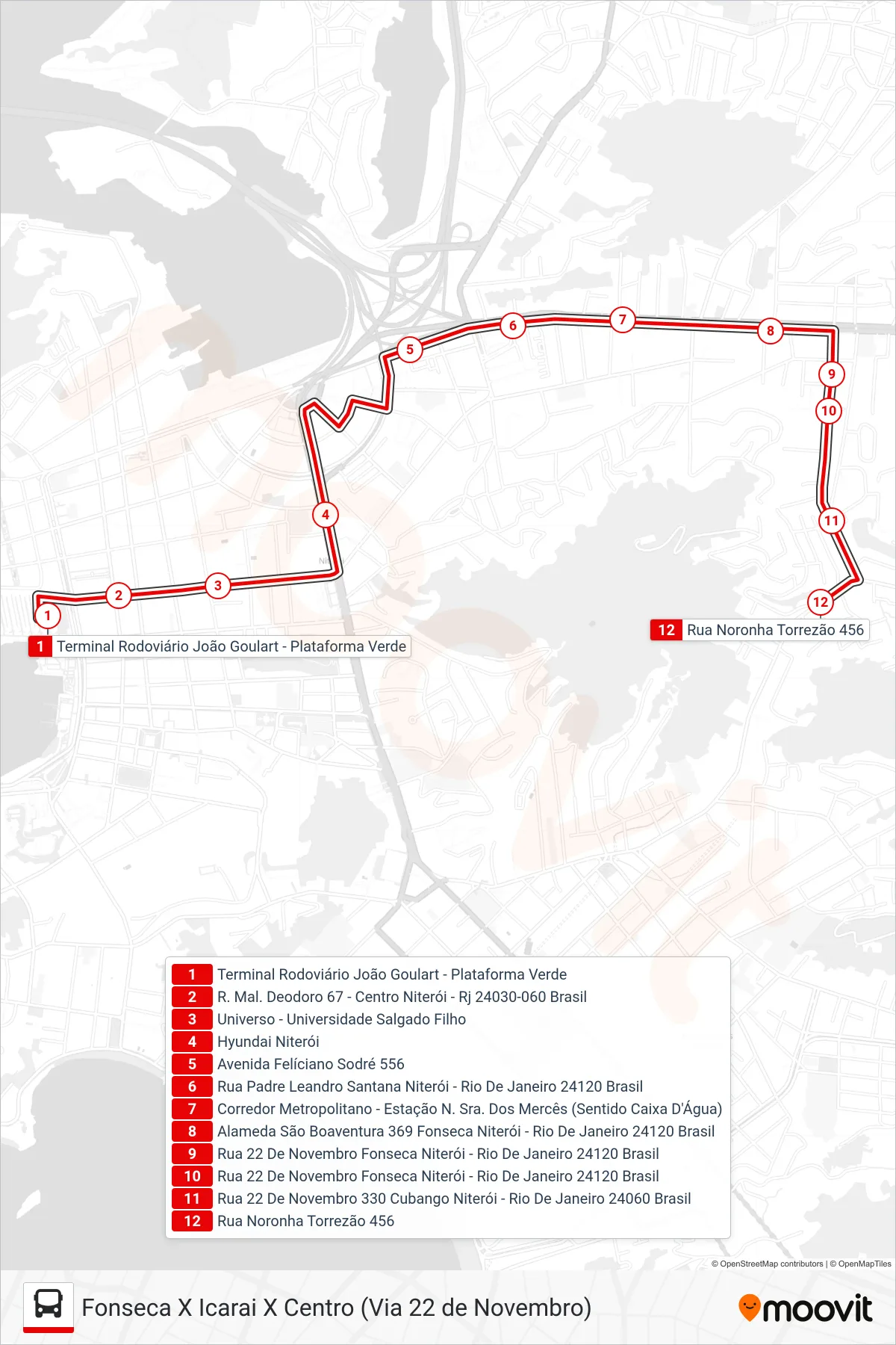 Rota e paradas da linha de ônibus 43.2 (Cubango) no mapa