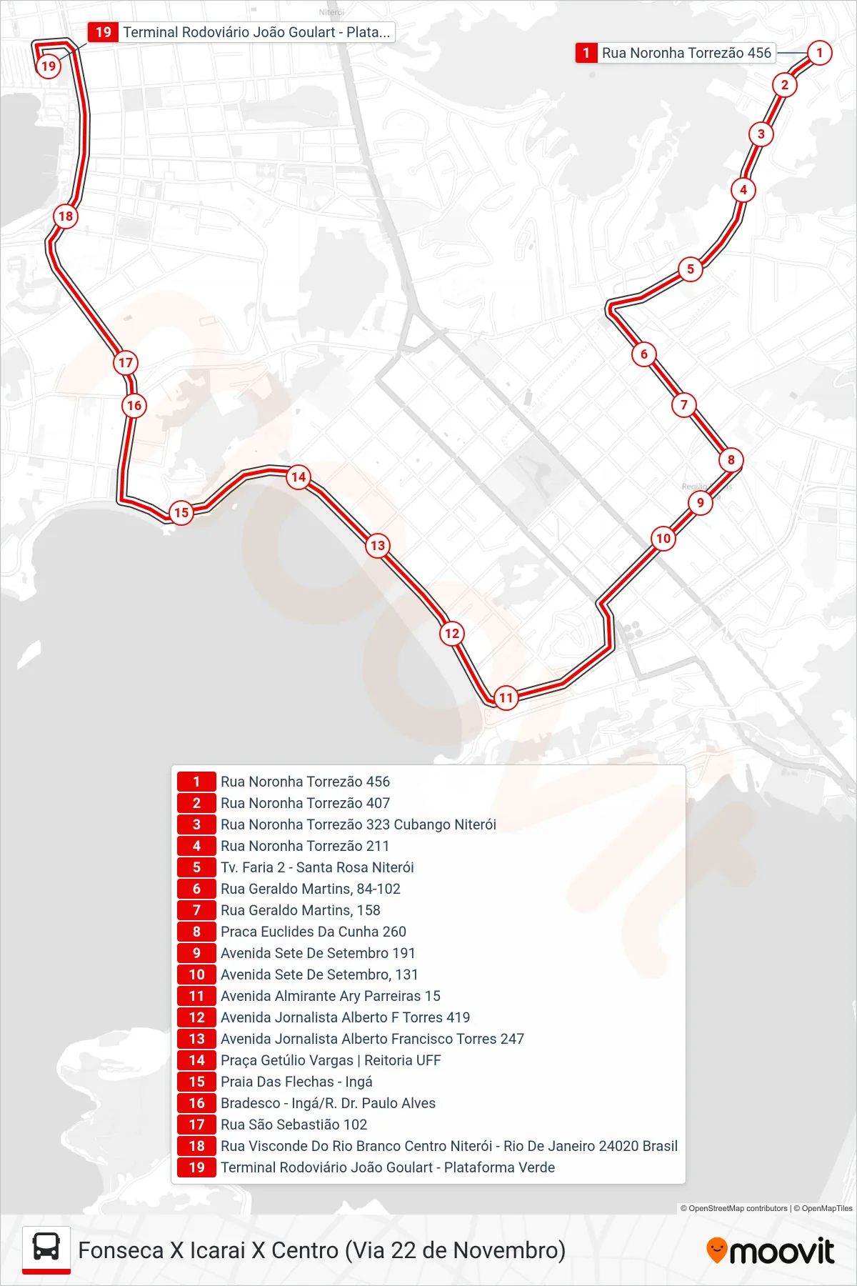 Rota e paradas da linha de ônibus 43.2 (Terminal João Goulart) no mapa