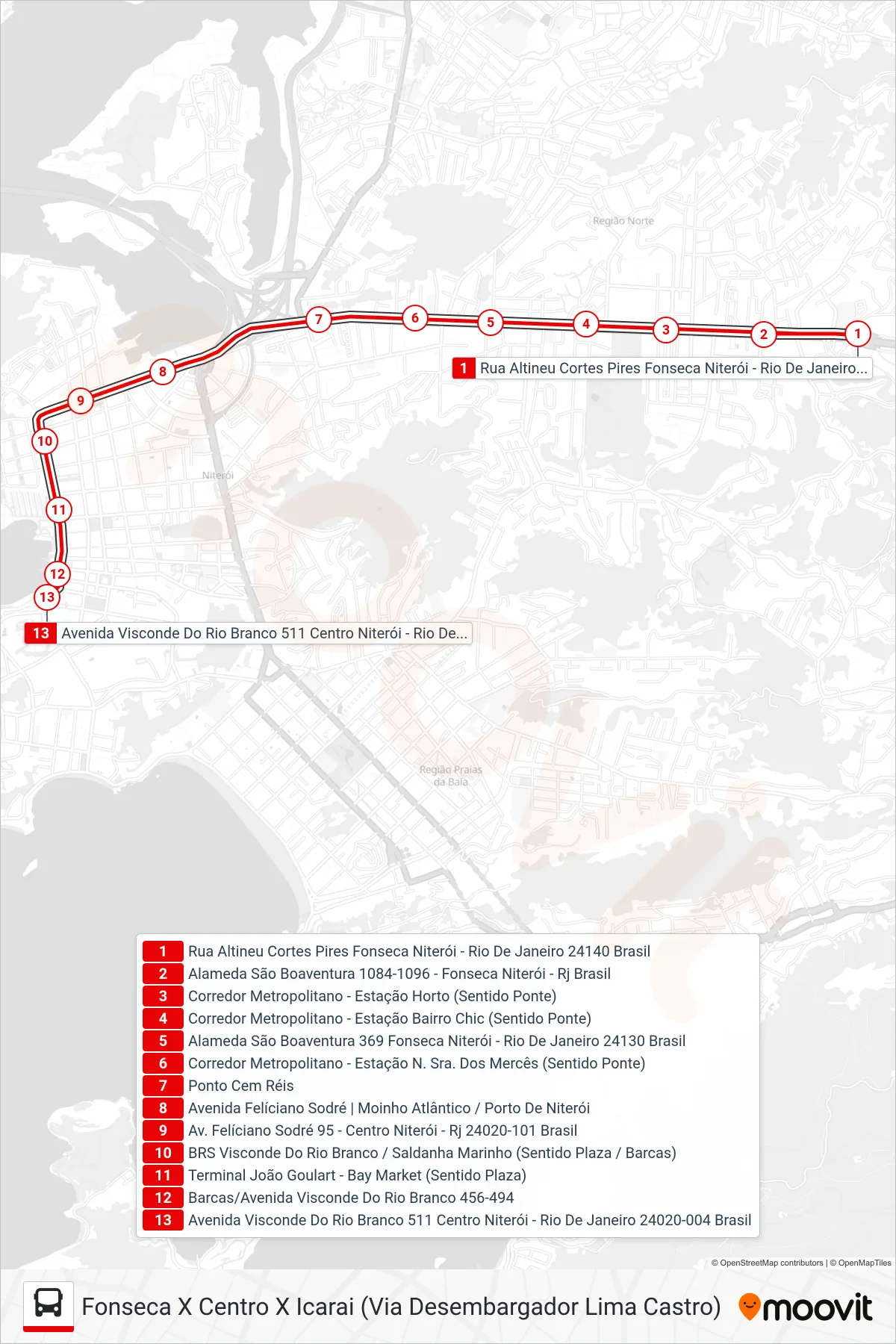 Rota e paradas da linha de ônibus 49.1 (Barcas) no mapa