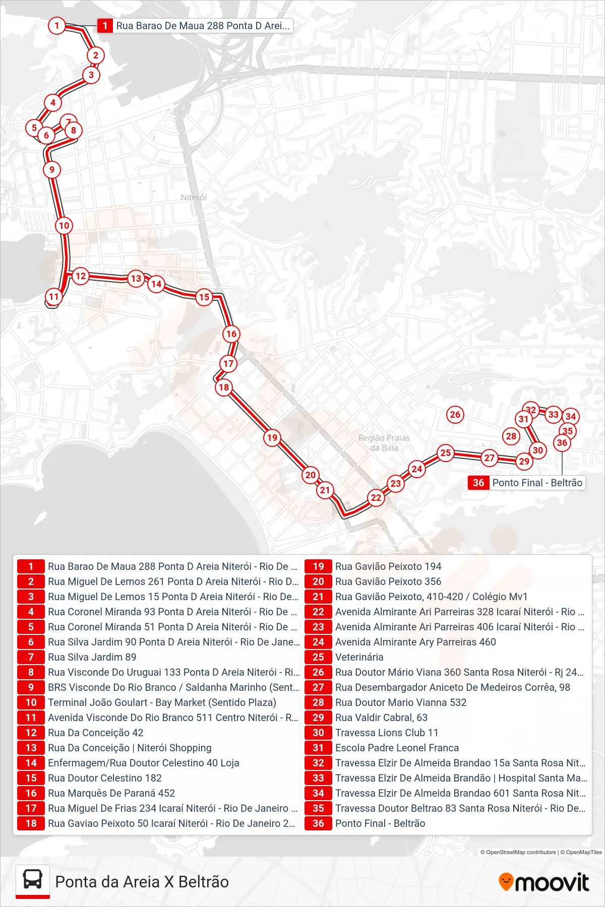 Rota e paradas da linha de ônibus 31 (Beltrão) no mapa