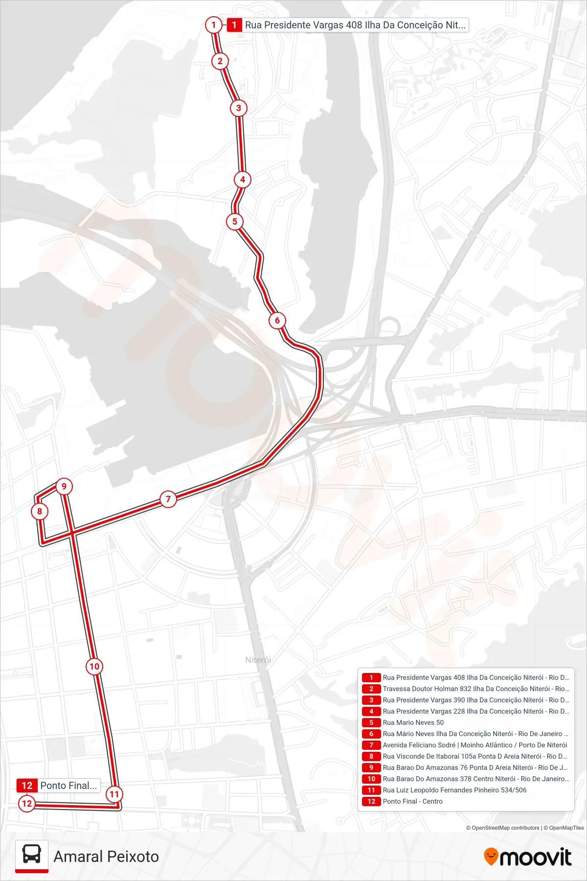 15 bus Line (Amaral Peixoto) route and stops on a map