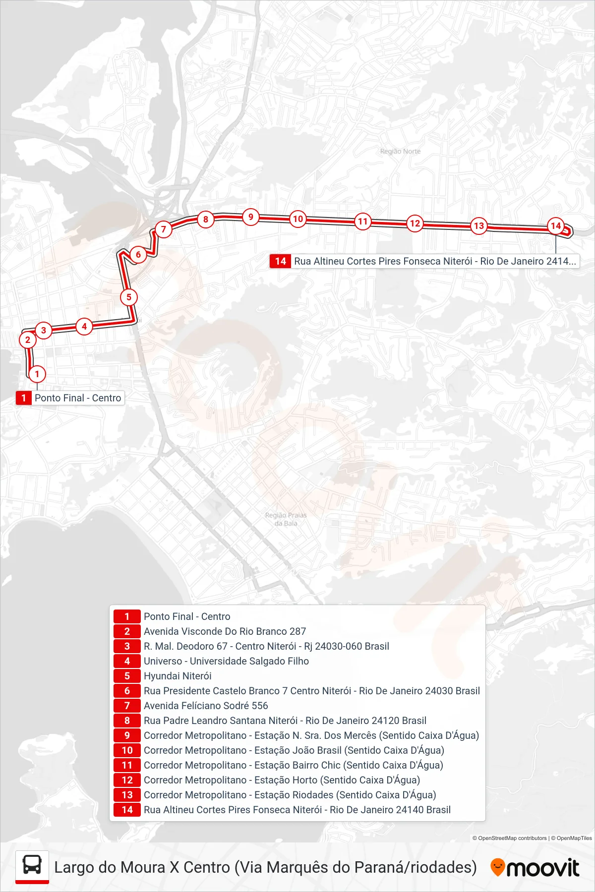 Rota e paradas da linha de ônibus 22 (Bonfim) no mapa
