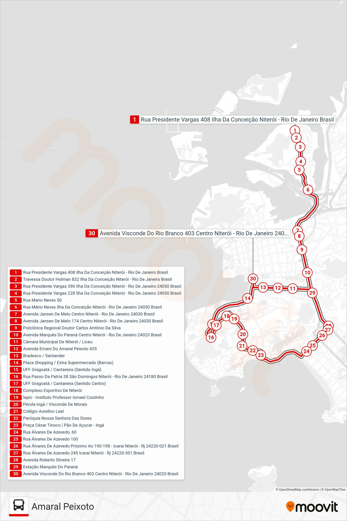 Rota e paradas da linha de ônibus 60 (Amaral Peixoto) no mapa