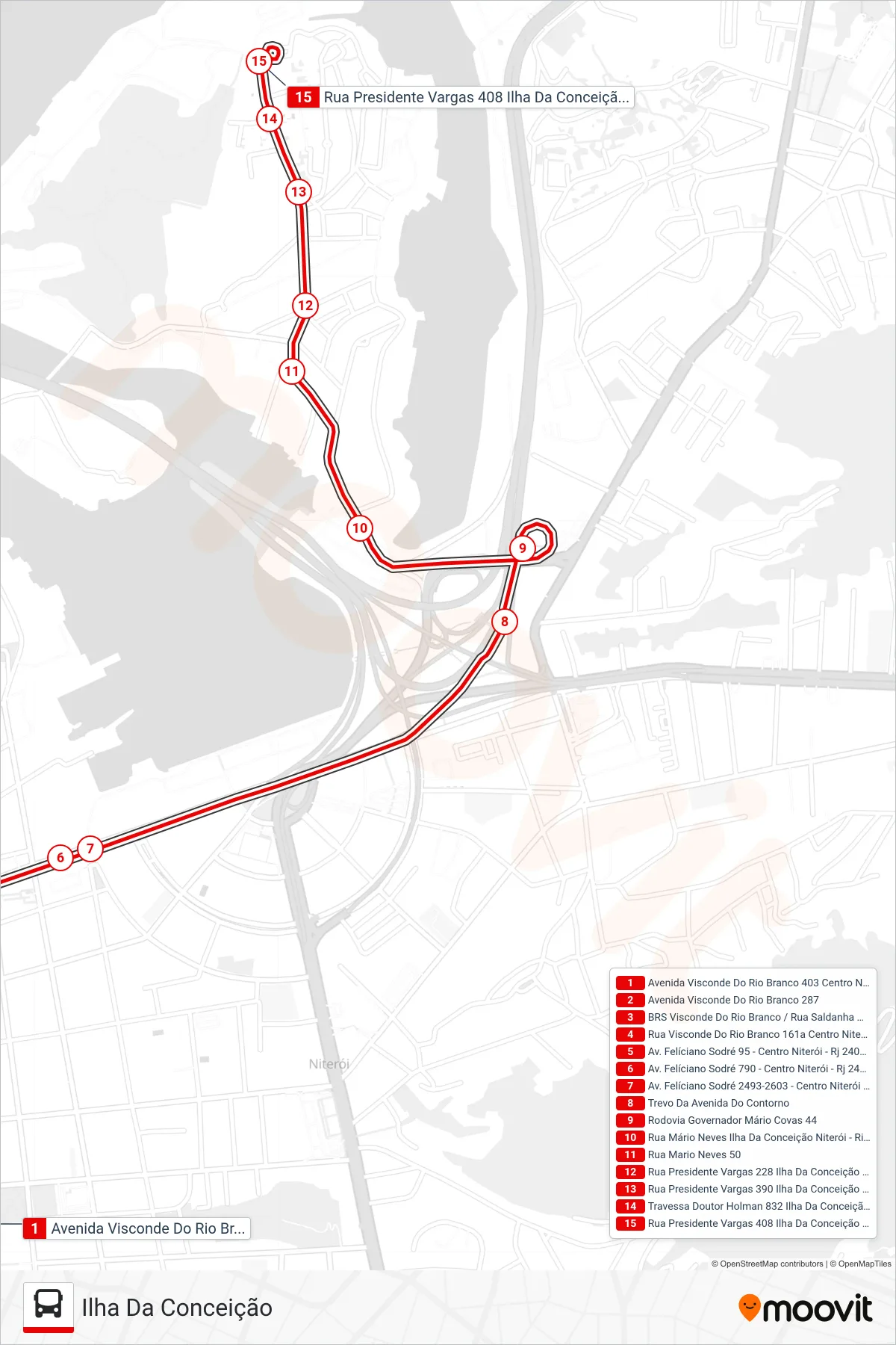 Rota e paradas da linha de ônibus 60 (Ilha Da Conceição) no mapa
