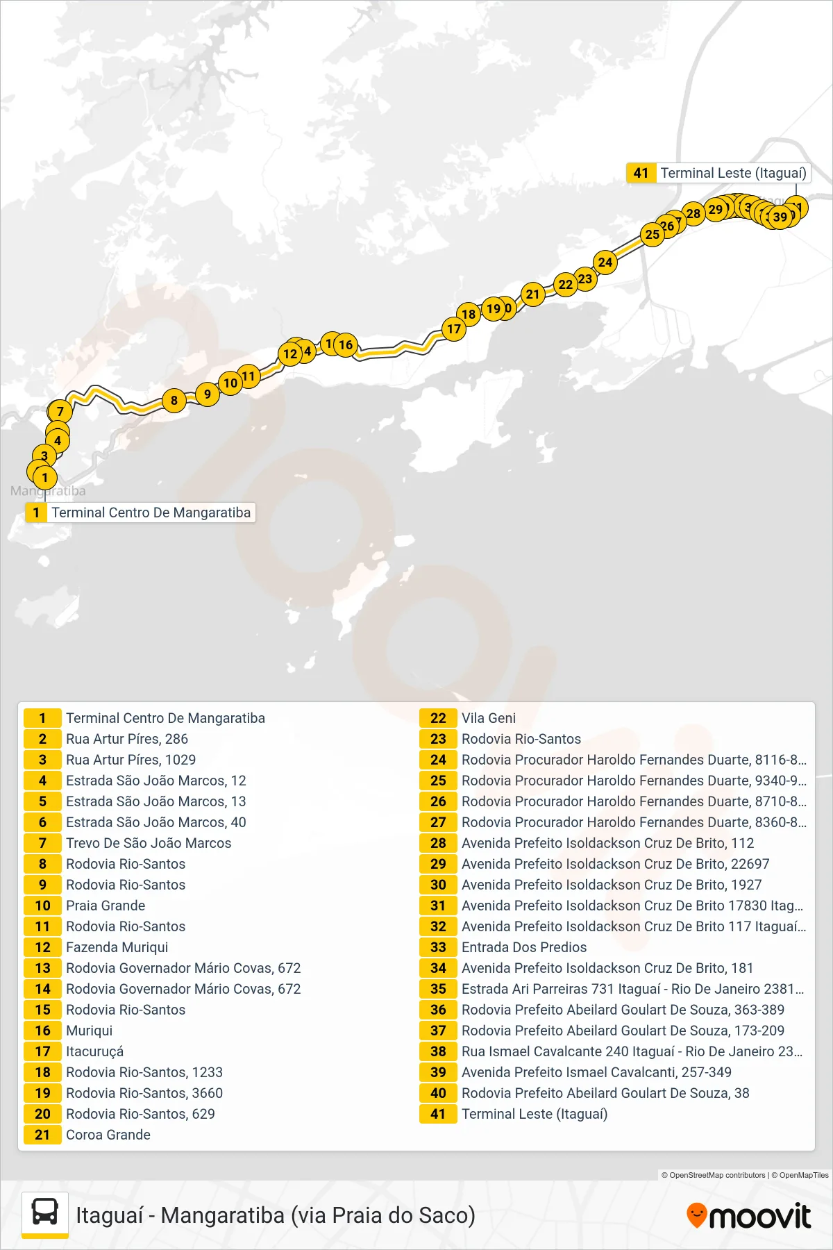 Rota e paradas da linha de ônibus 117T (Itaguaí) no mapa