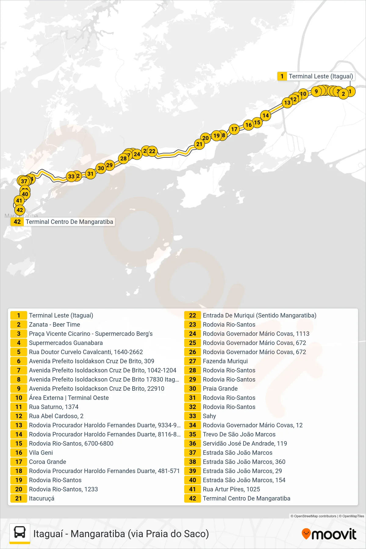 Rota e paradas da linha de ônibus  117T  (Mangaratiba) no mapa