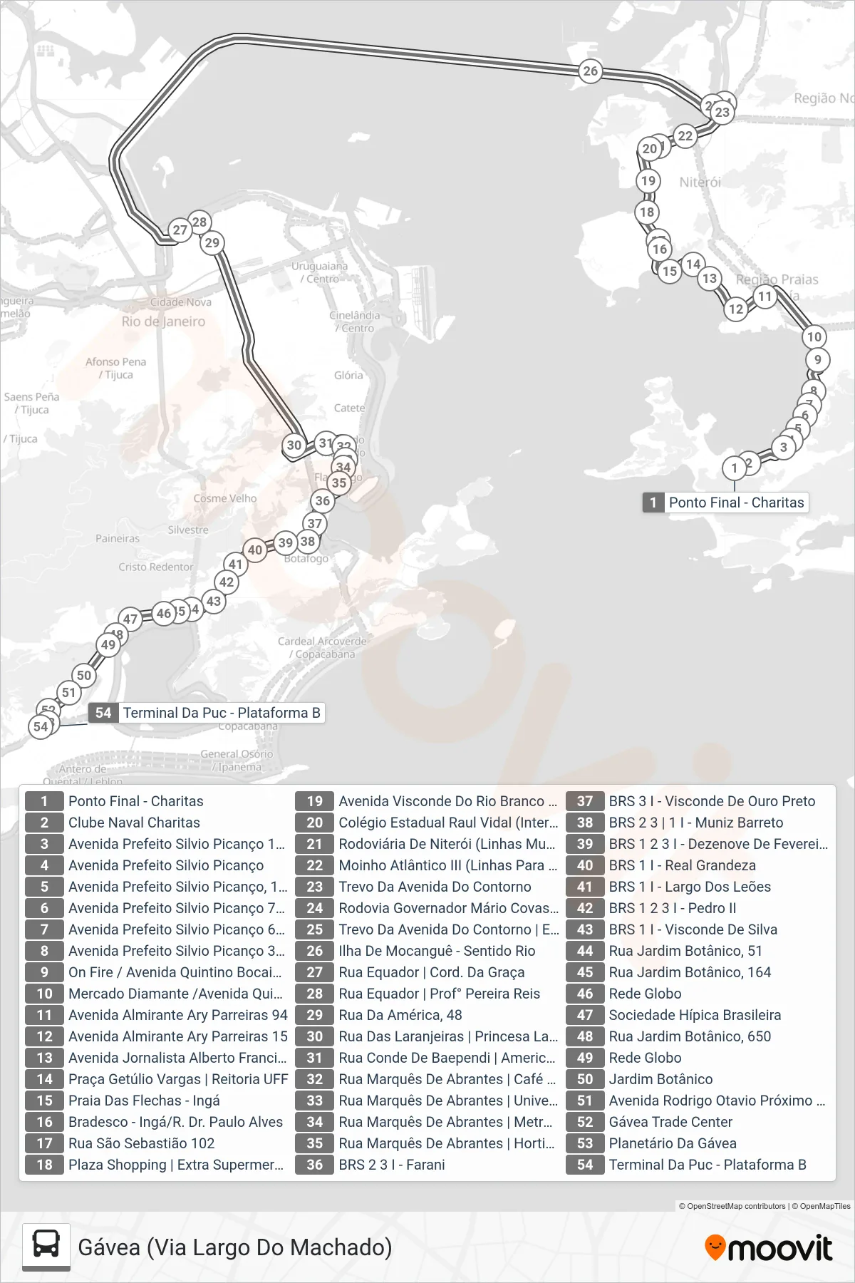 Rota e paradas da linha de ônibus  755D  (Gávea (Via Largo Do Machado)) no mapa