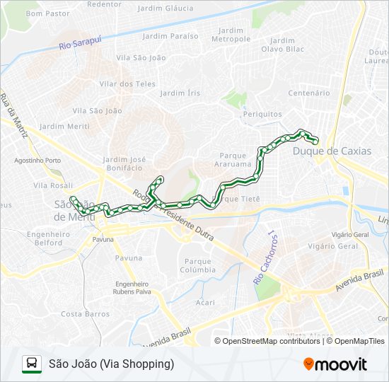 Mapa da linha 108I de ônibus