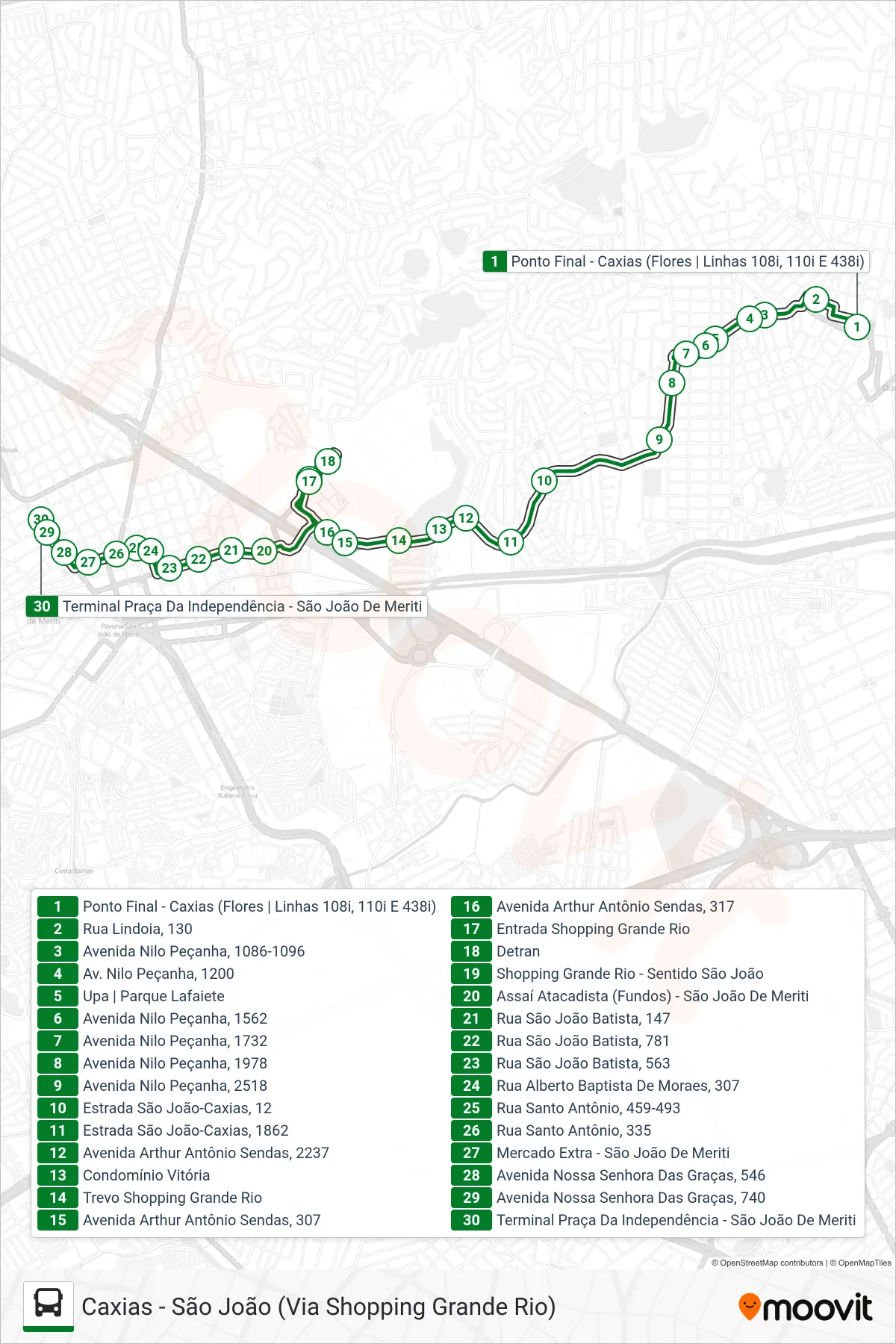 108I bus Line (São João (Via Shopping)) route and stops on a map