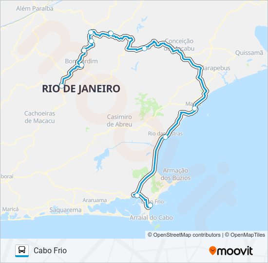 Mapa da linha NOVA FRIBURGO - CABO FRIO (VIA MACUCO) de ônibus