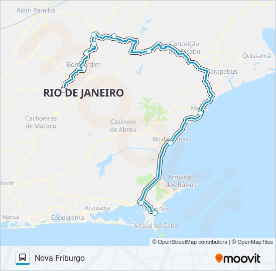 Mapa de NOVA FRIBURGO - CABO FRIO (VIA MACUCO) de autobús