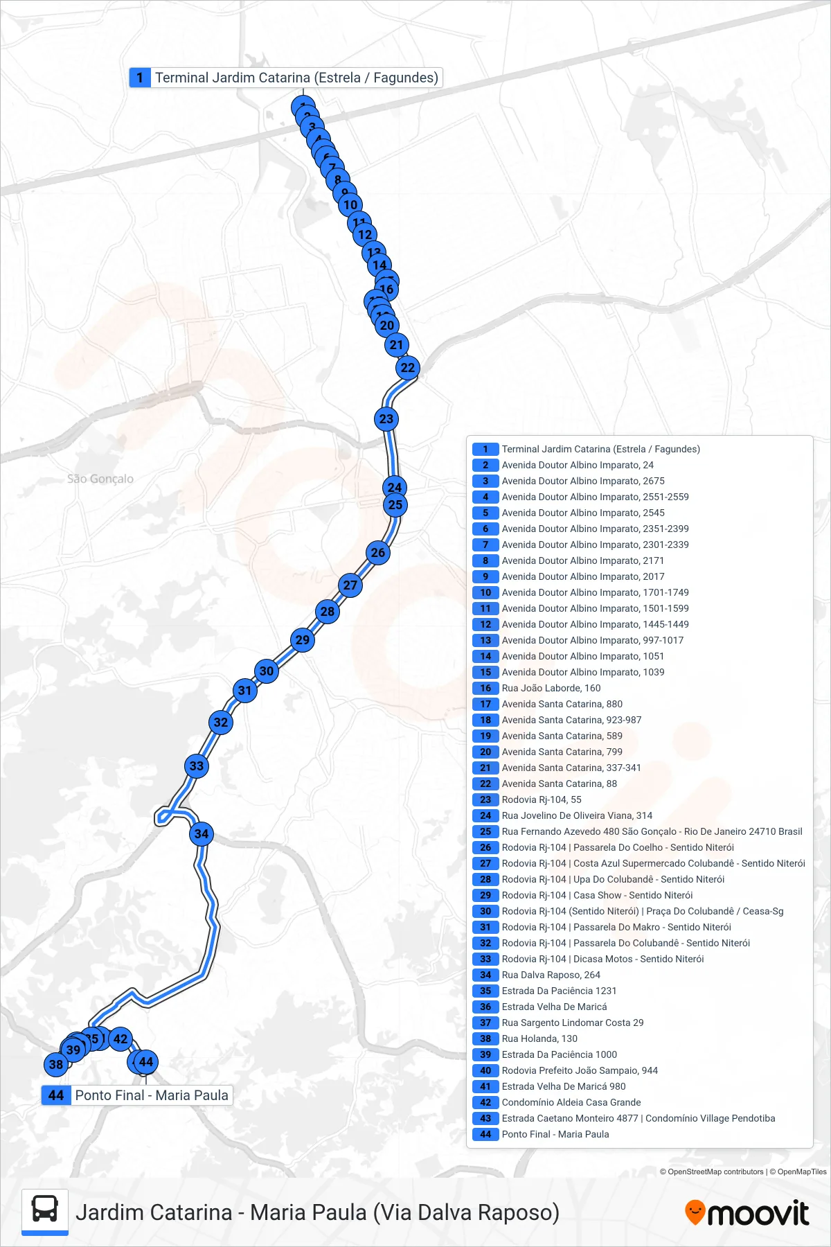17C bus Line (Maria Paula) route and stops on a map