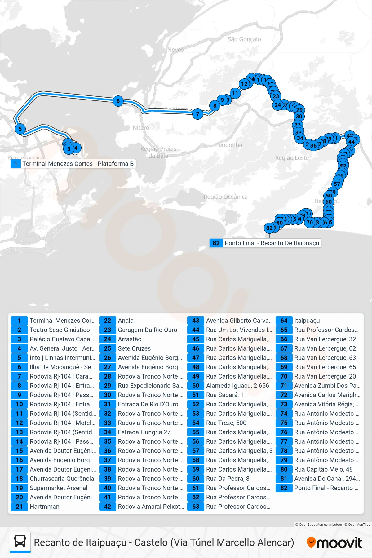 Rota e paradas da linha de ônibus 4146D (EXECUTIVO) (Itaipuaçu (Recanto)) no mapa