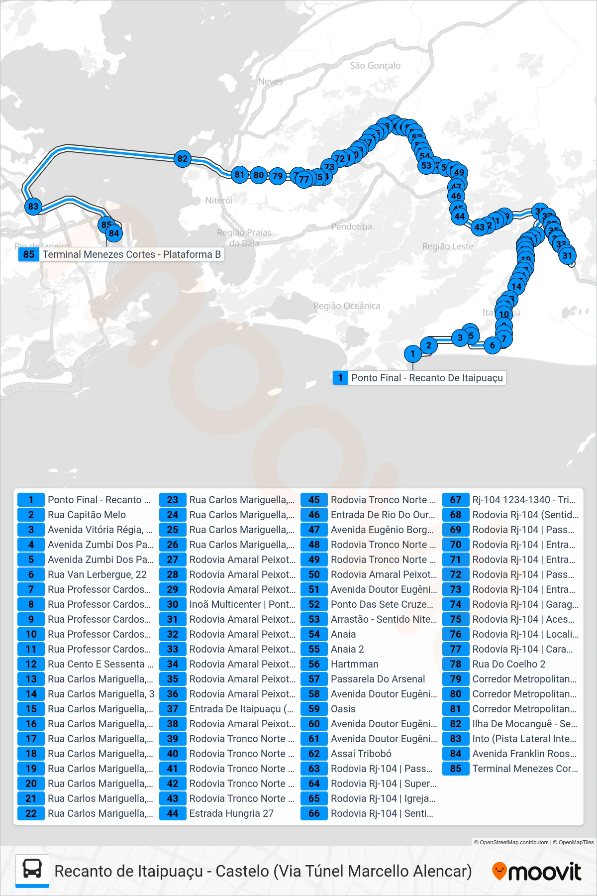 Rota e paradas da linha de ônibus 4146D (EXECUTIVO) (Castelo) no mapa