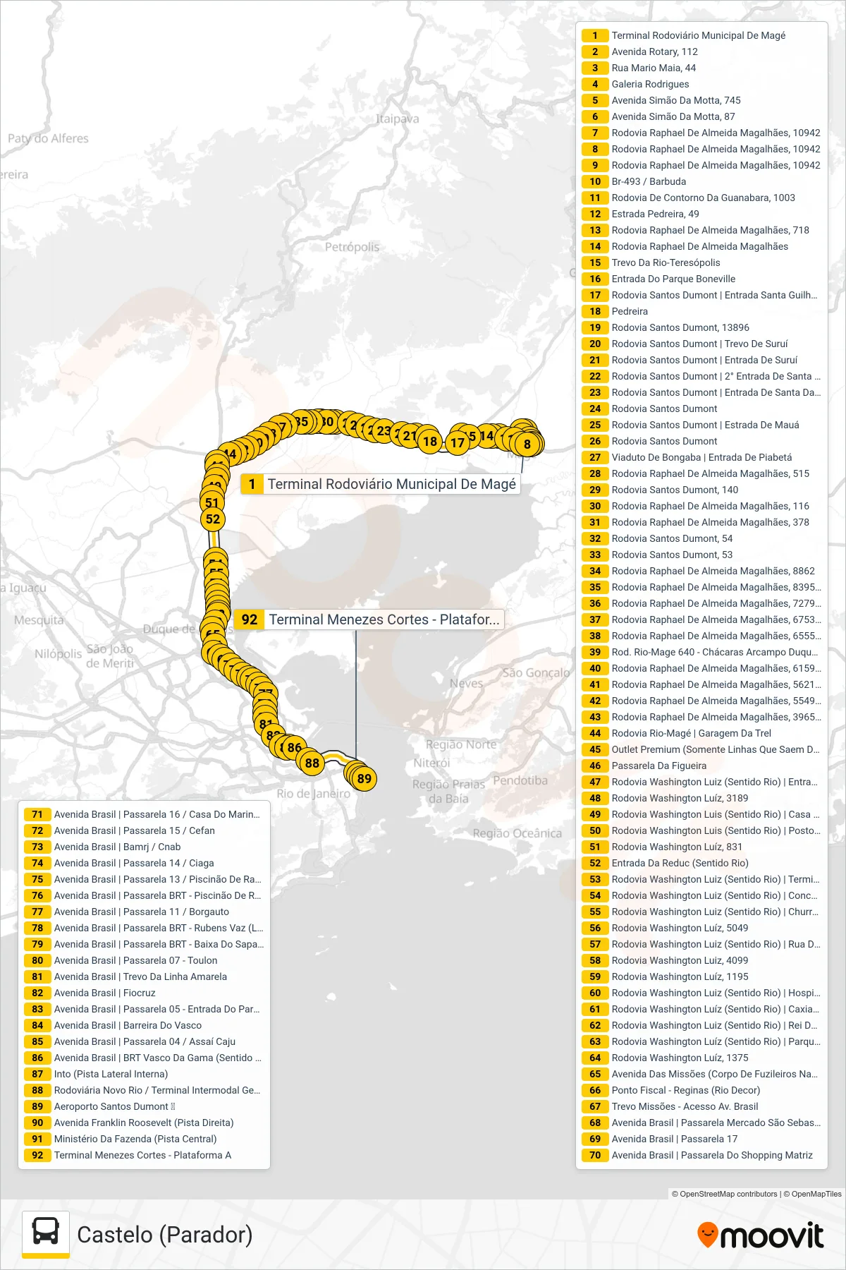 Rota e paradas da linha de ônibus 127C (Castelo (Parador)) no mapa